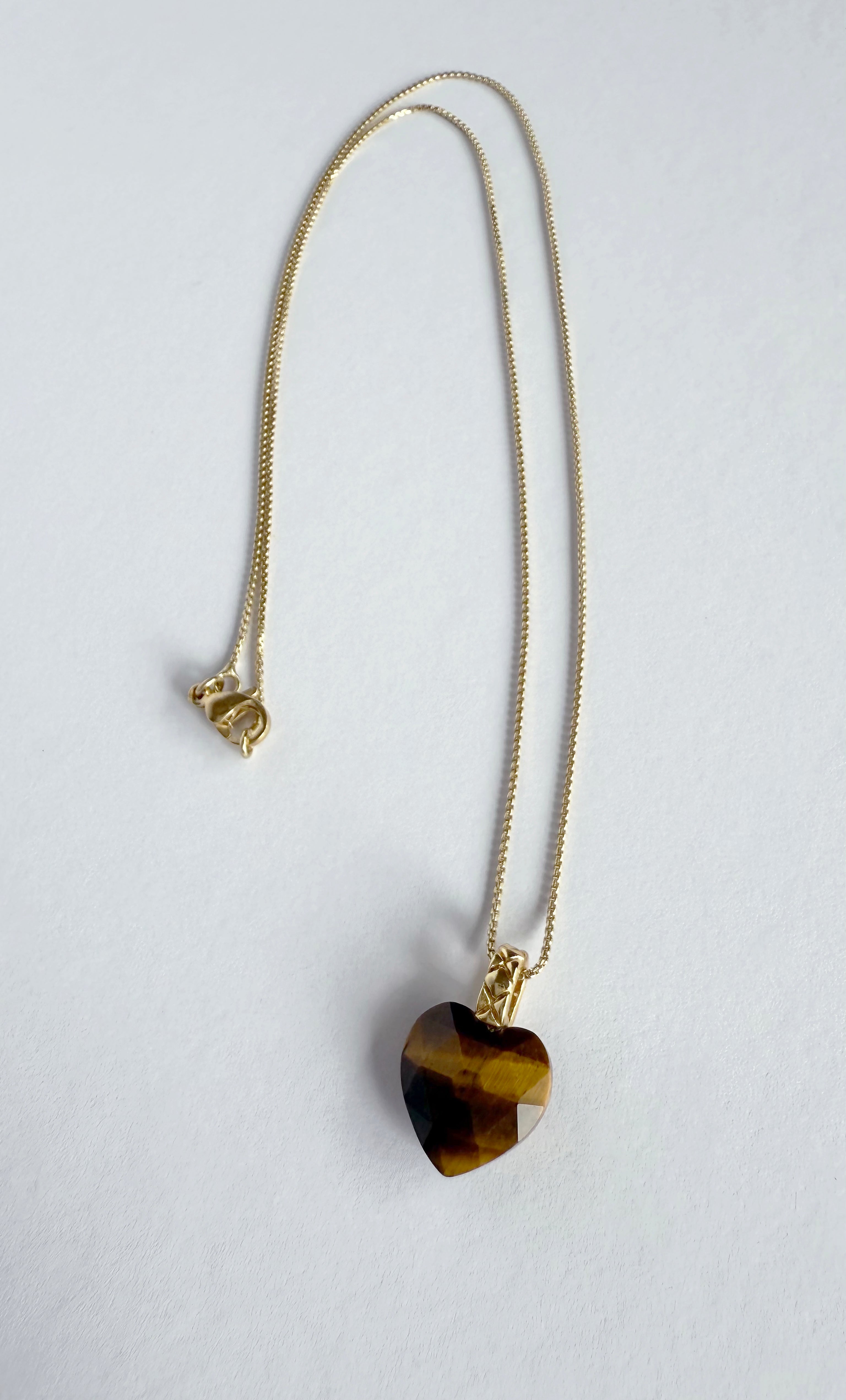Carved Heart Tigers Eye Stone Pendant Necklace 18K Gold Fill | Tunik