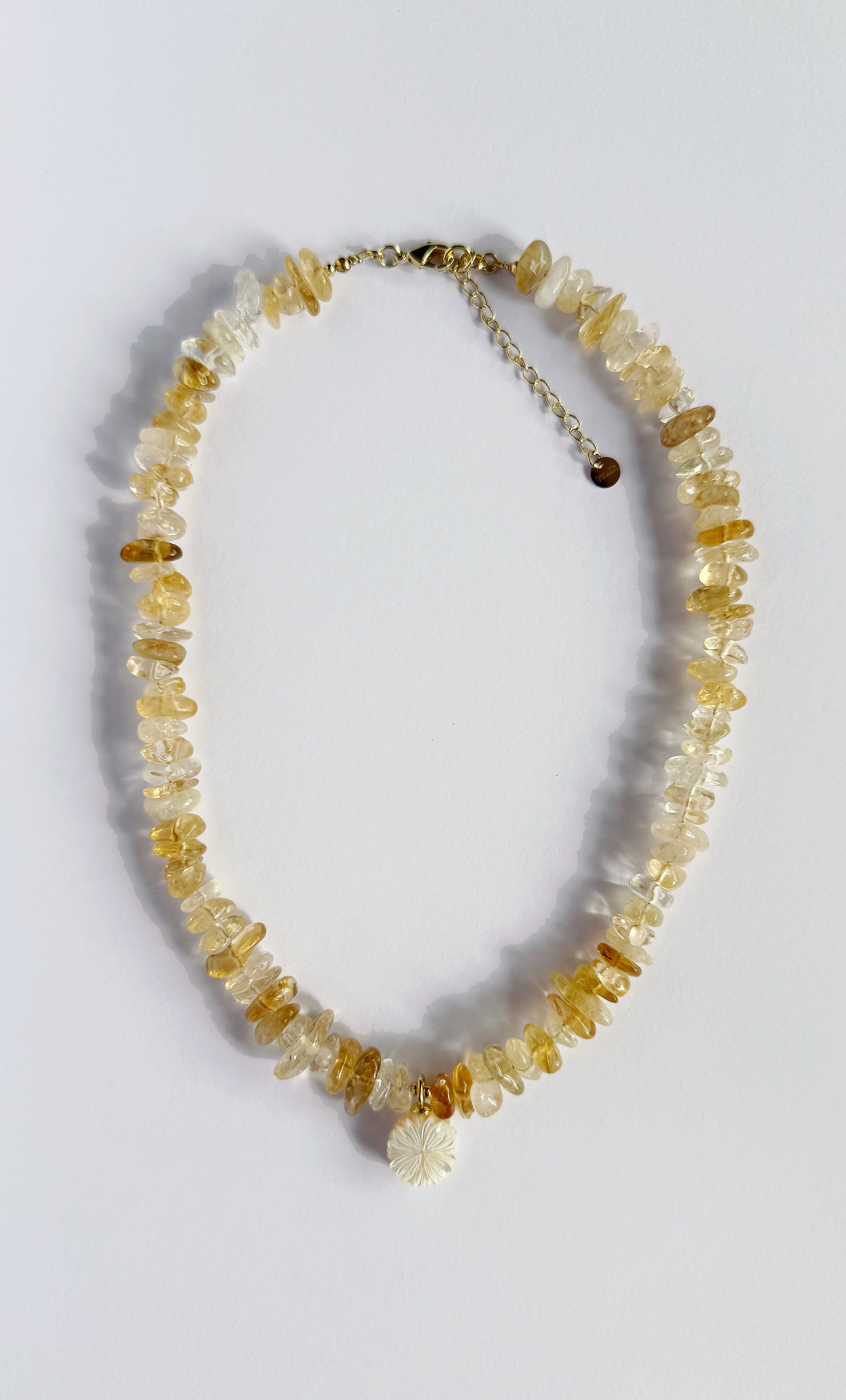 Desert Bloom Yellow Citrine Stone Handmade Necklace with Flower Carved Pendant | Tunik