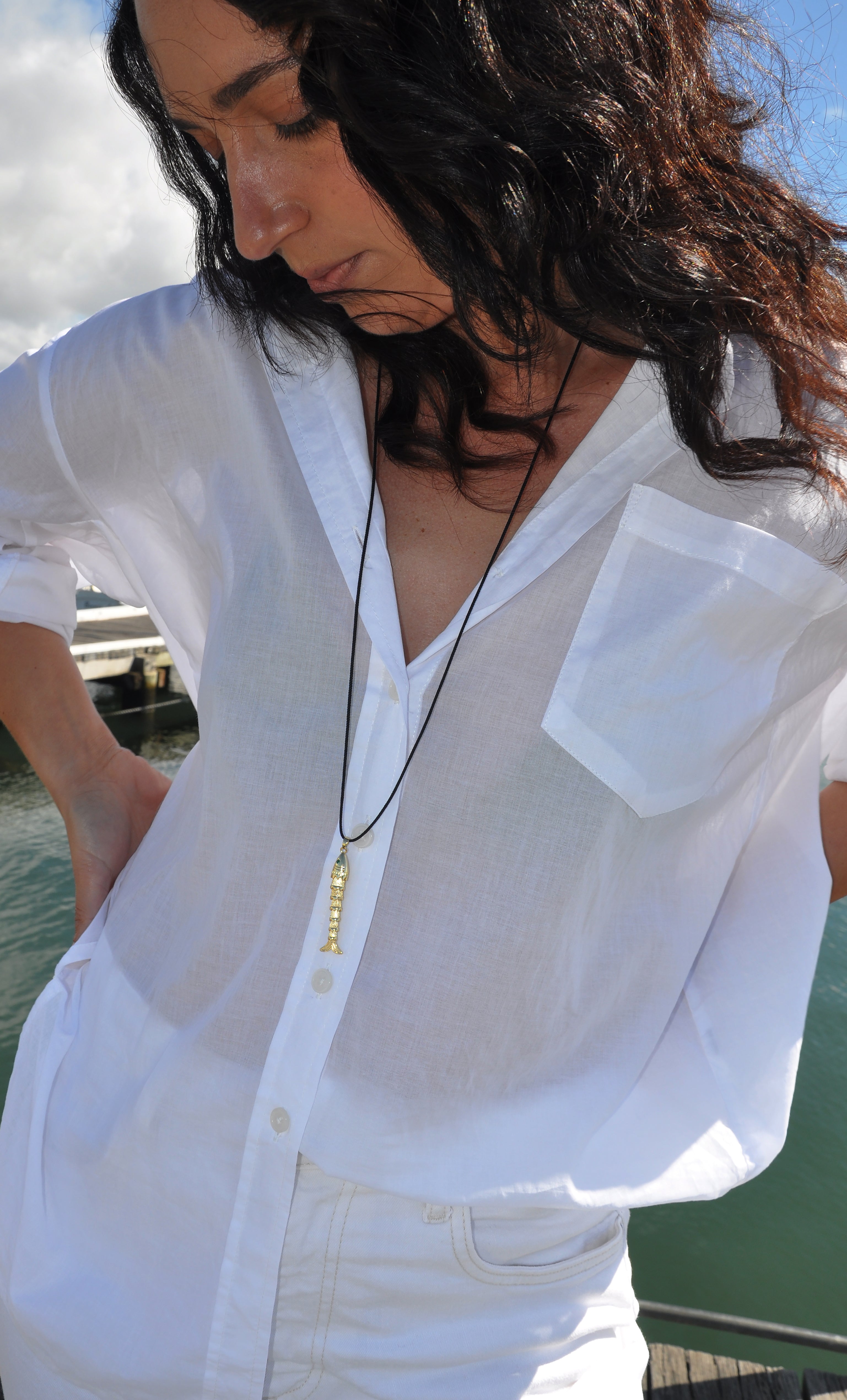 Koi Fish Long Pendant Necklace Black Japanese Cord | Tunik