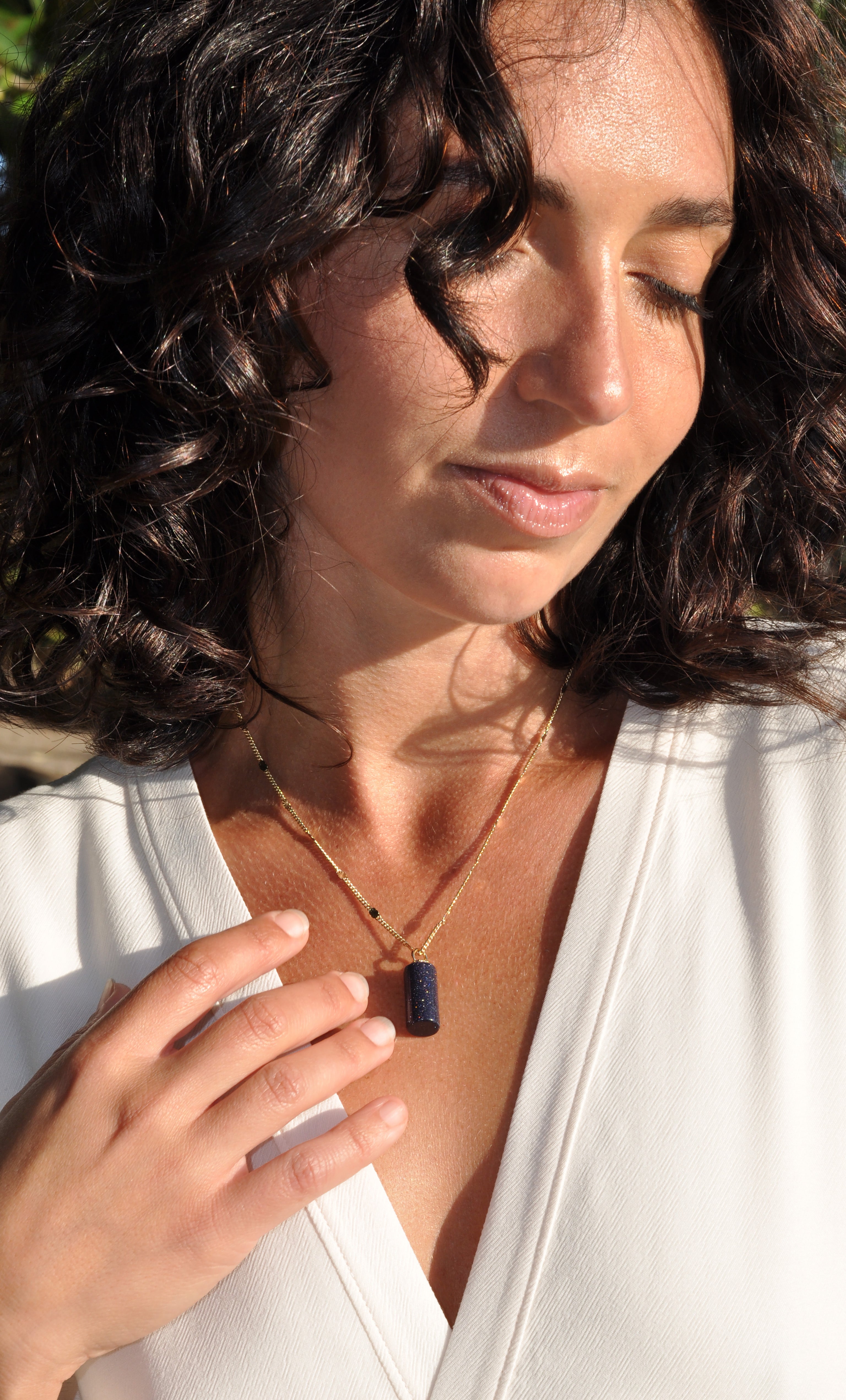 Message in a Bottle Necklace – Blue Goldstone Pendant on 14K Gold Chain | Tunik