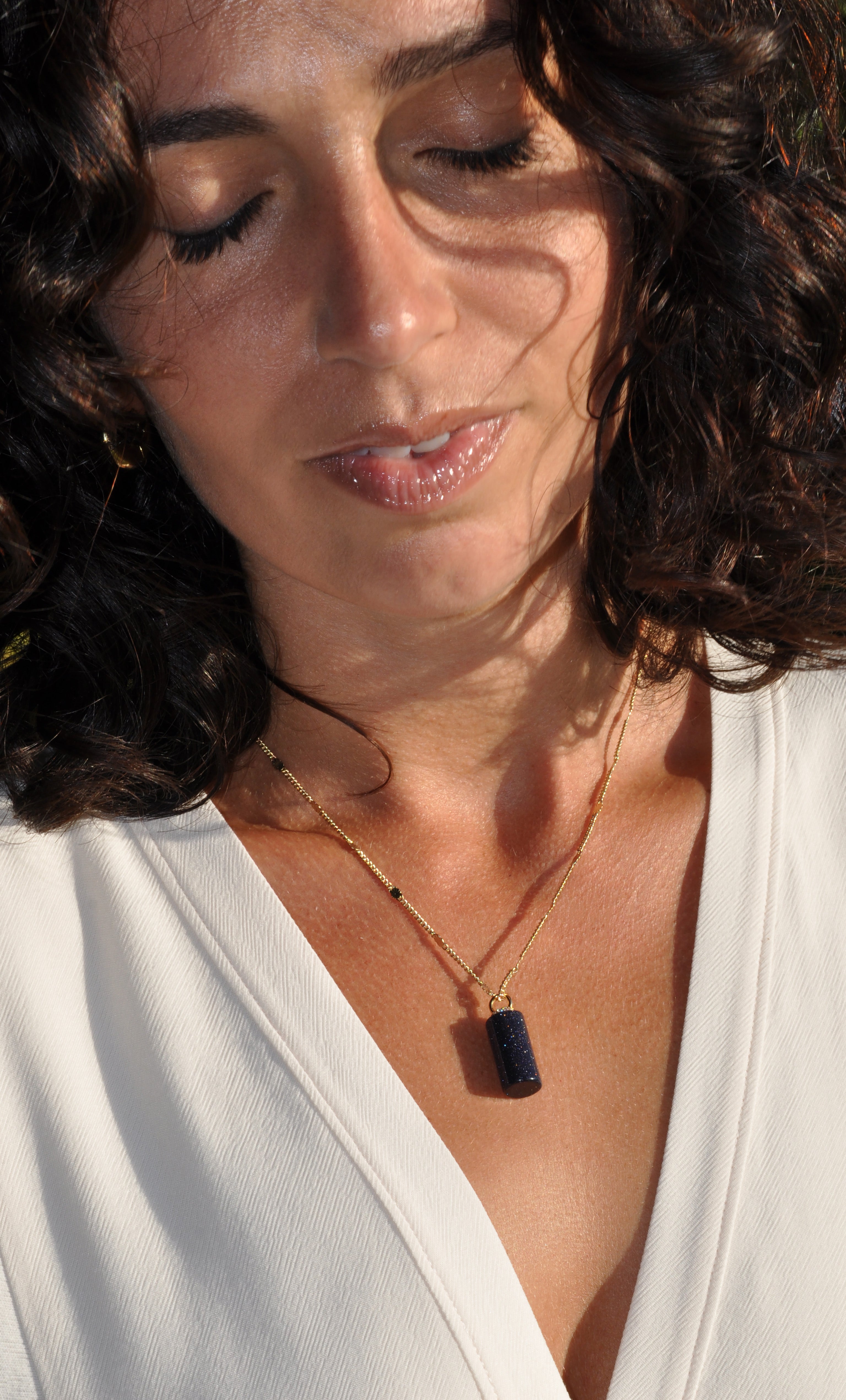 Message in a Bottle Necklace – Blue Goldstone Pendant on 14K Gold Chain | Tunik