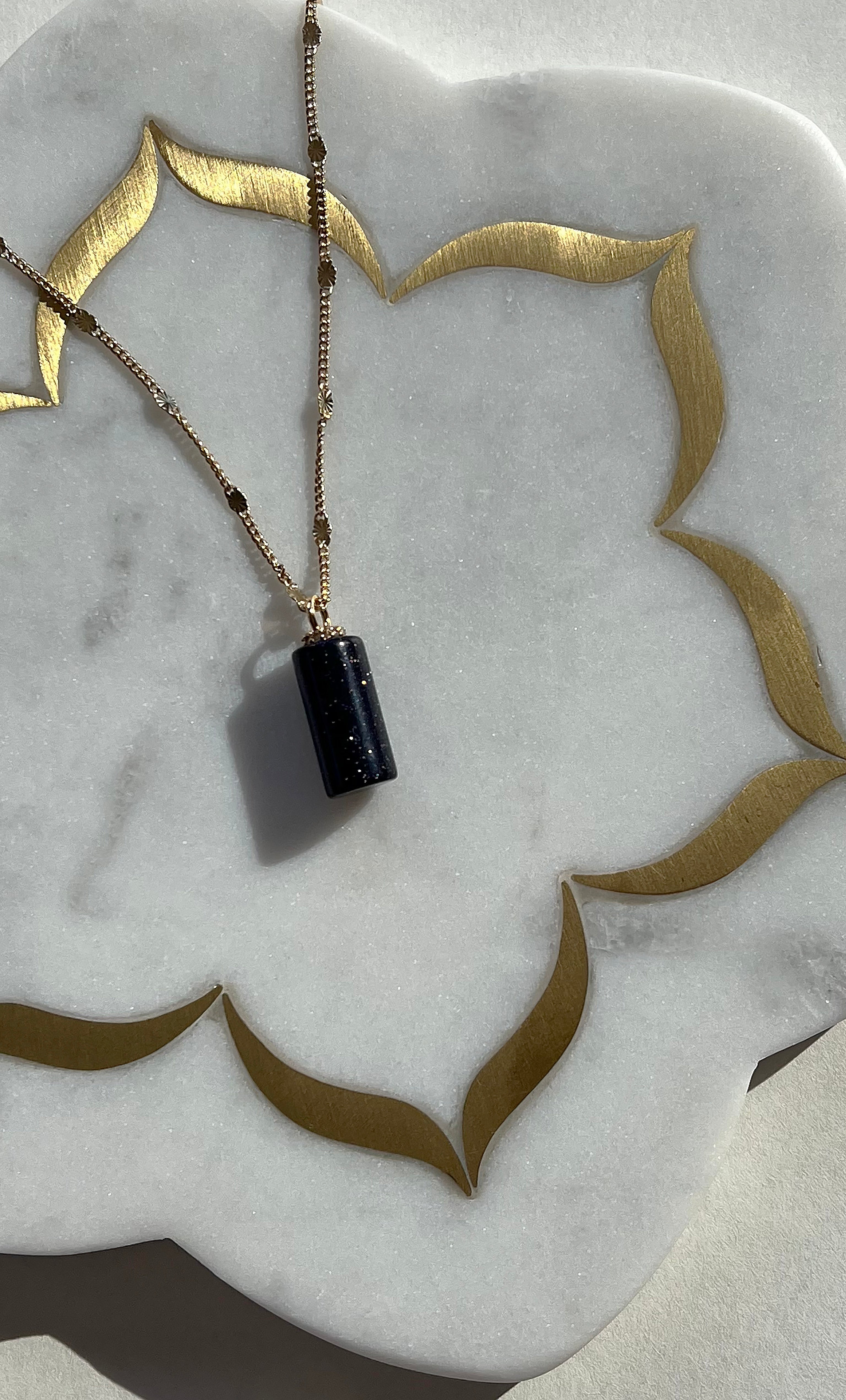 Message in a Bottle Necklace – Blue Goldstone Pendant on 14K Gold Chain | Tunik