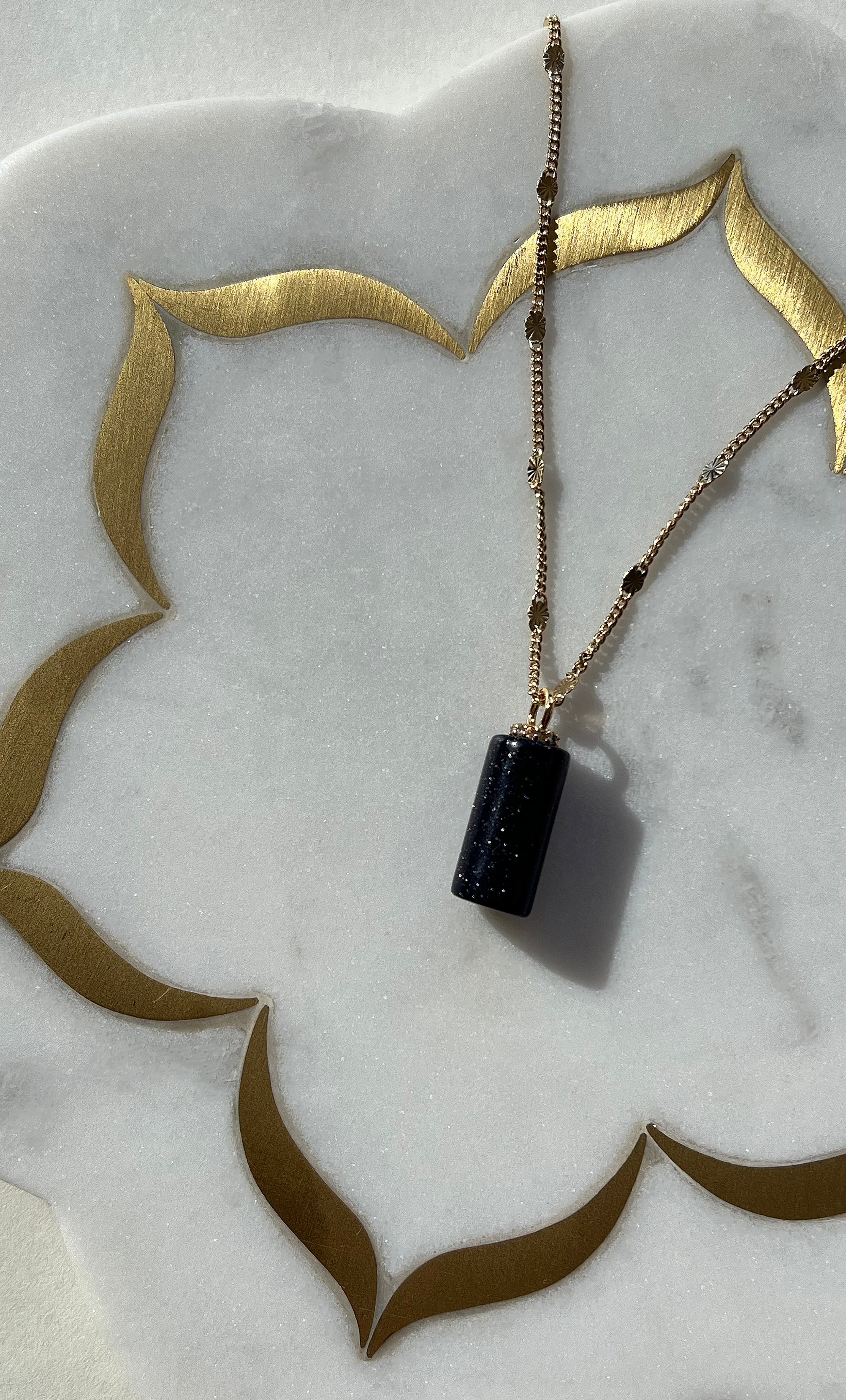 Message in a Bottle Necklace – Blue Goldstone Pendant on 14K Gold Chain | Tunik