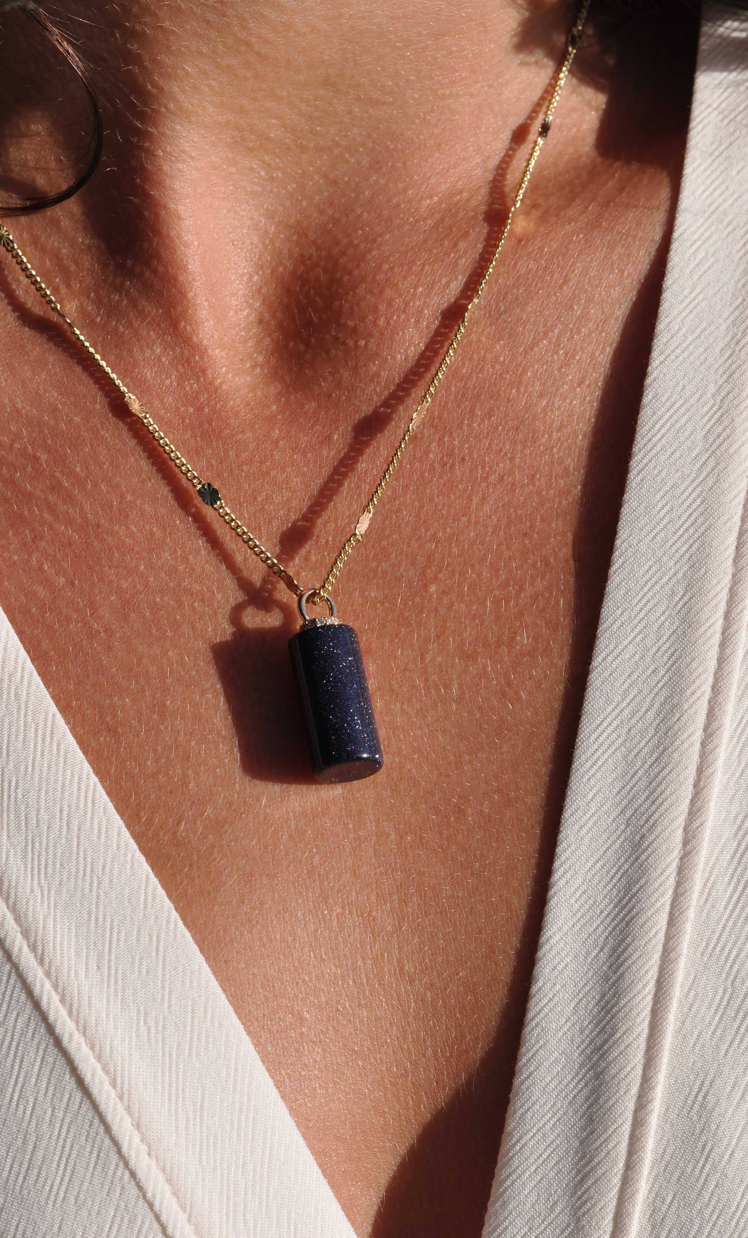 Message in a Bottle Necklace – Blue Goldstone Pendant on 14K Gold Chain | Tunik
