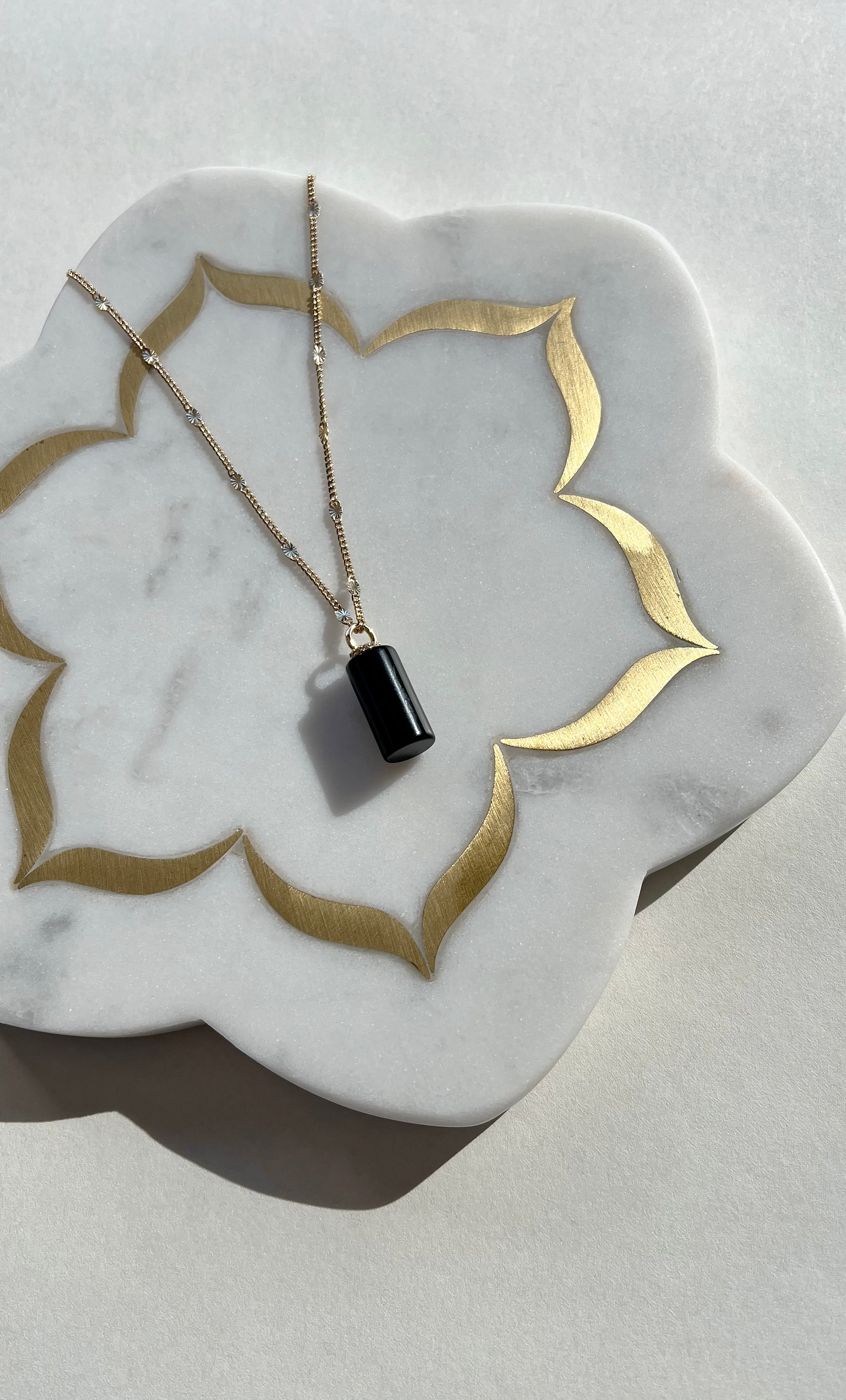Message in a Bottle Necklace – Onyx Stone Pendant on 14K Gold Chain | Tunik