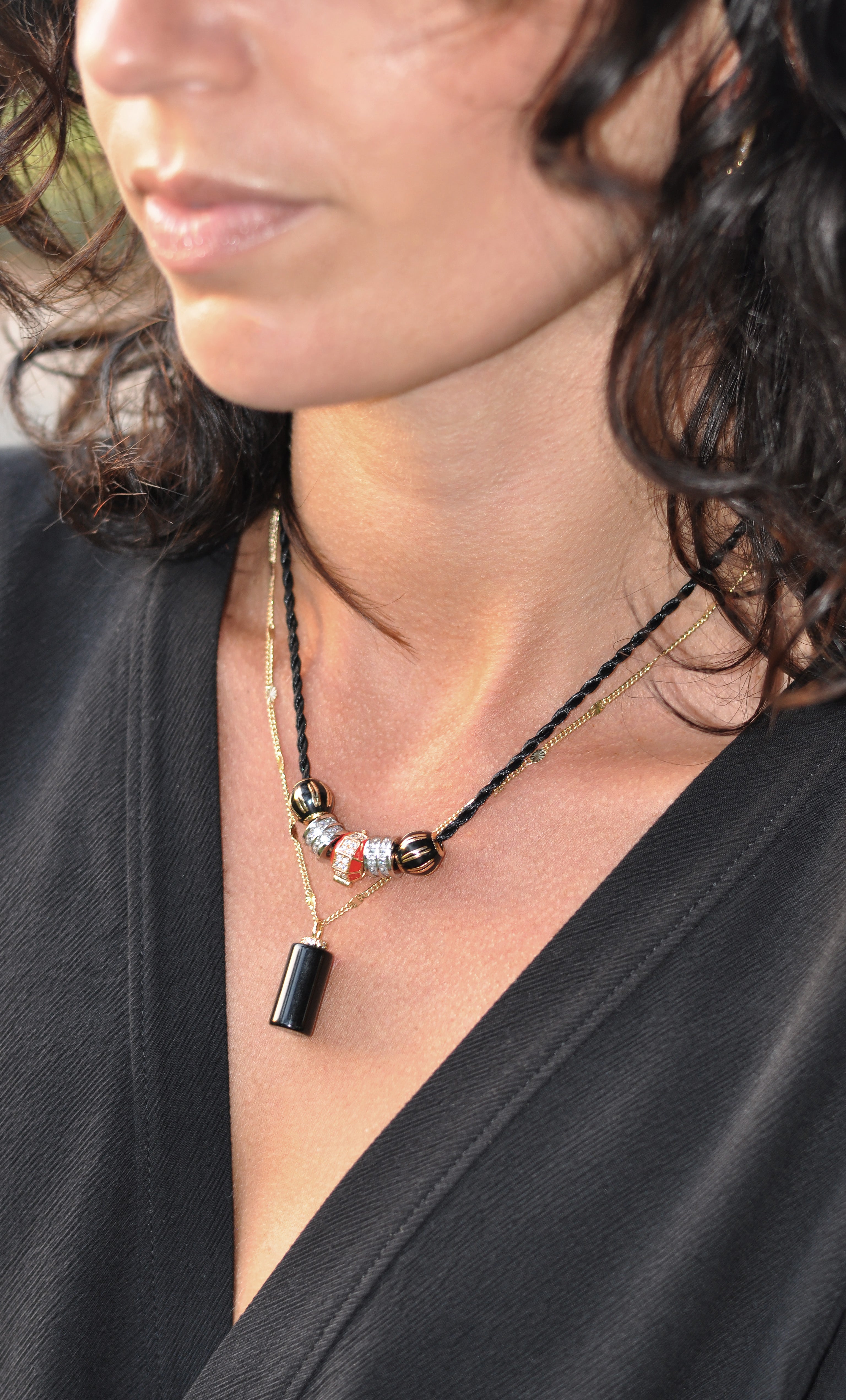 Message in a Bottle Necklace – Onyx Stone Pendant on 14K Gold Chain | Tunik