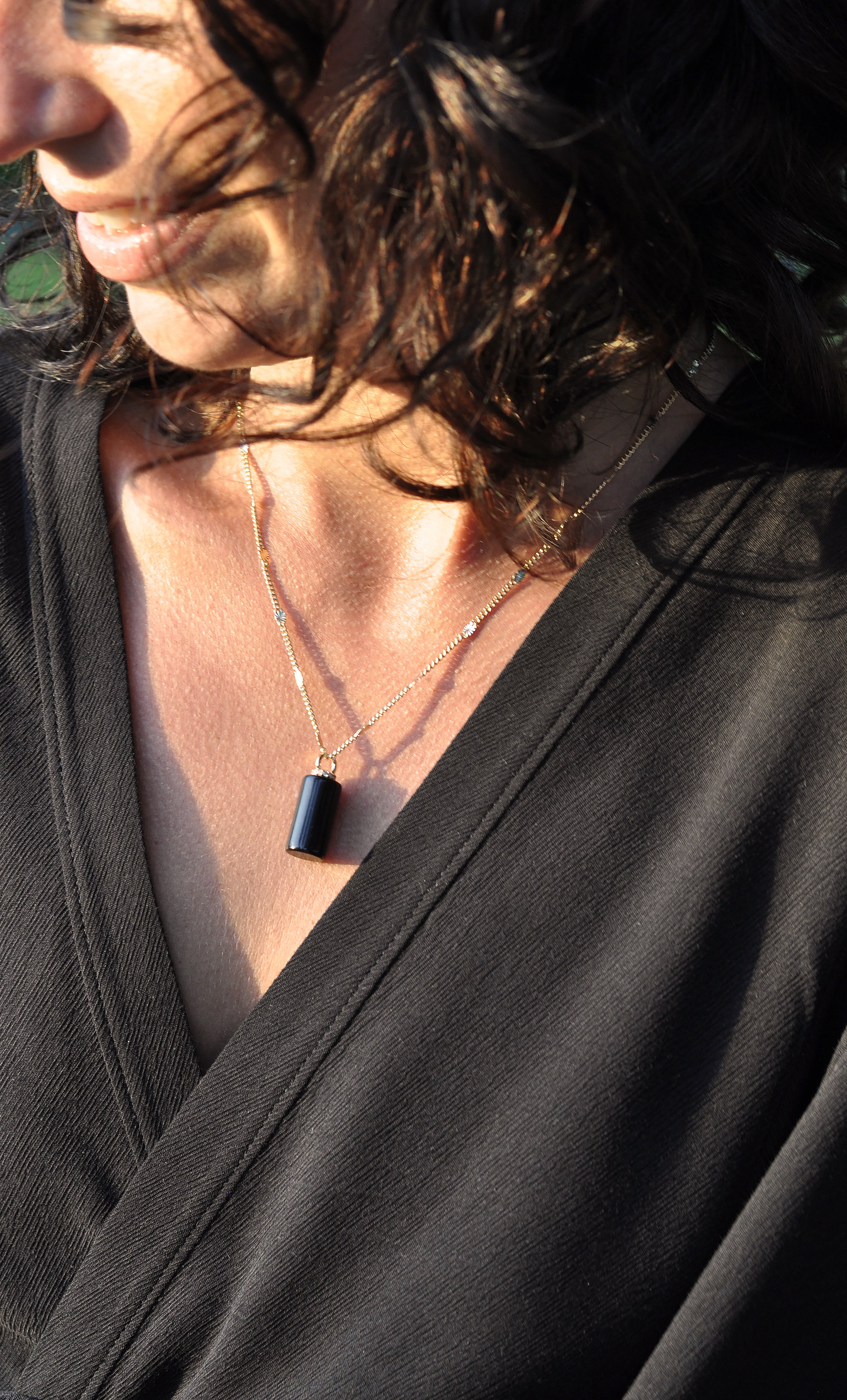 Message in a Bottle Necklace – Onyx Stone Pendant on 14K Gold Chain | Tunik