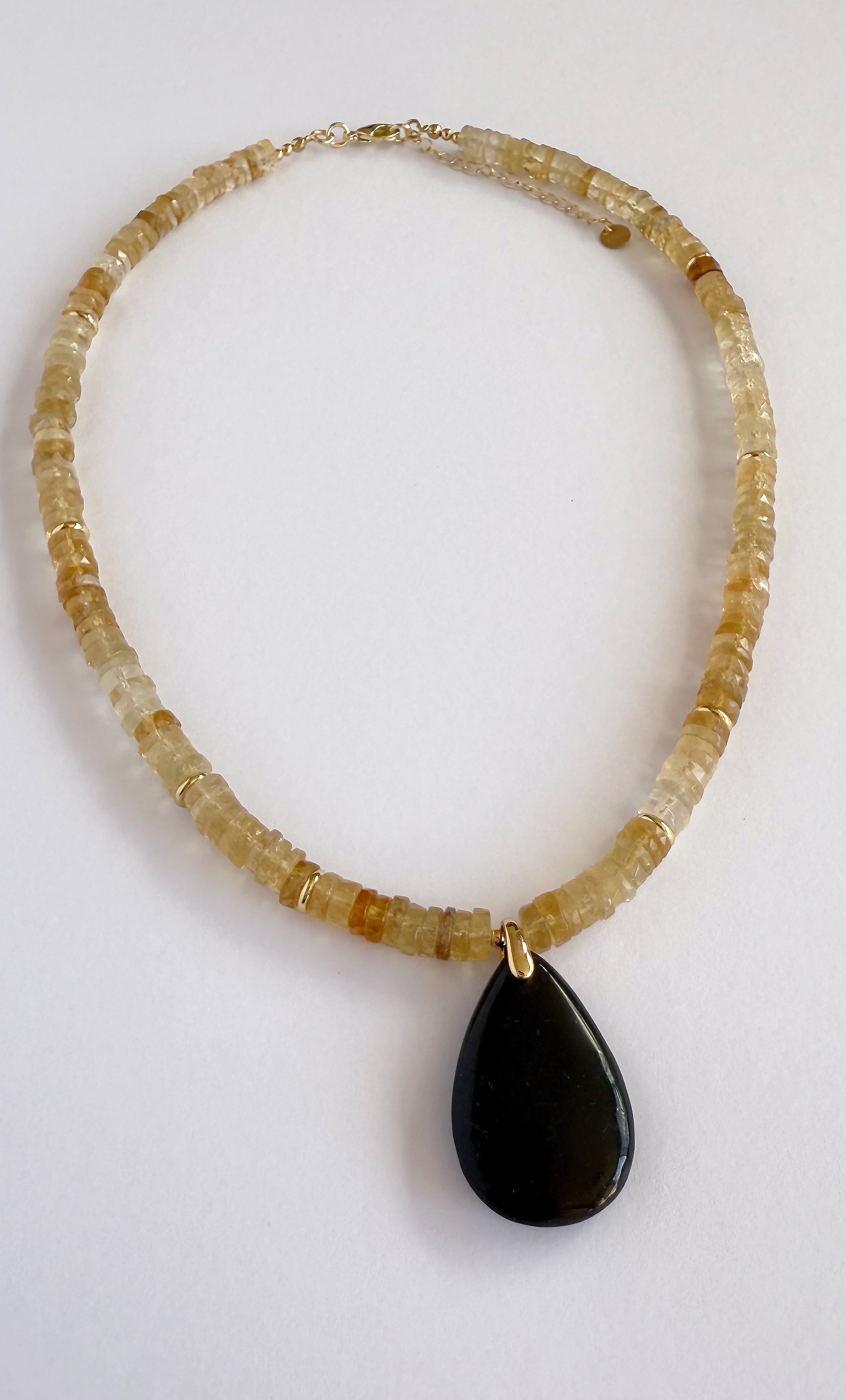 Nomade Amulet Natural Citrine Heishi Bead Necklace with Natural Shungite Carved Pendant | Tunik