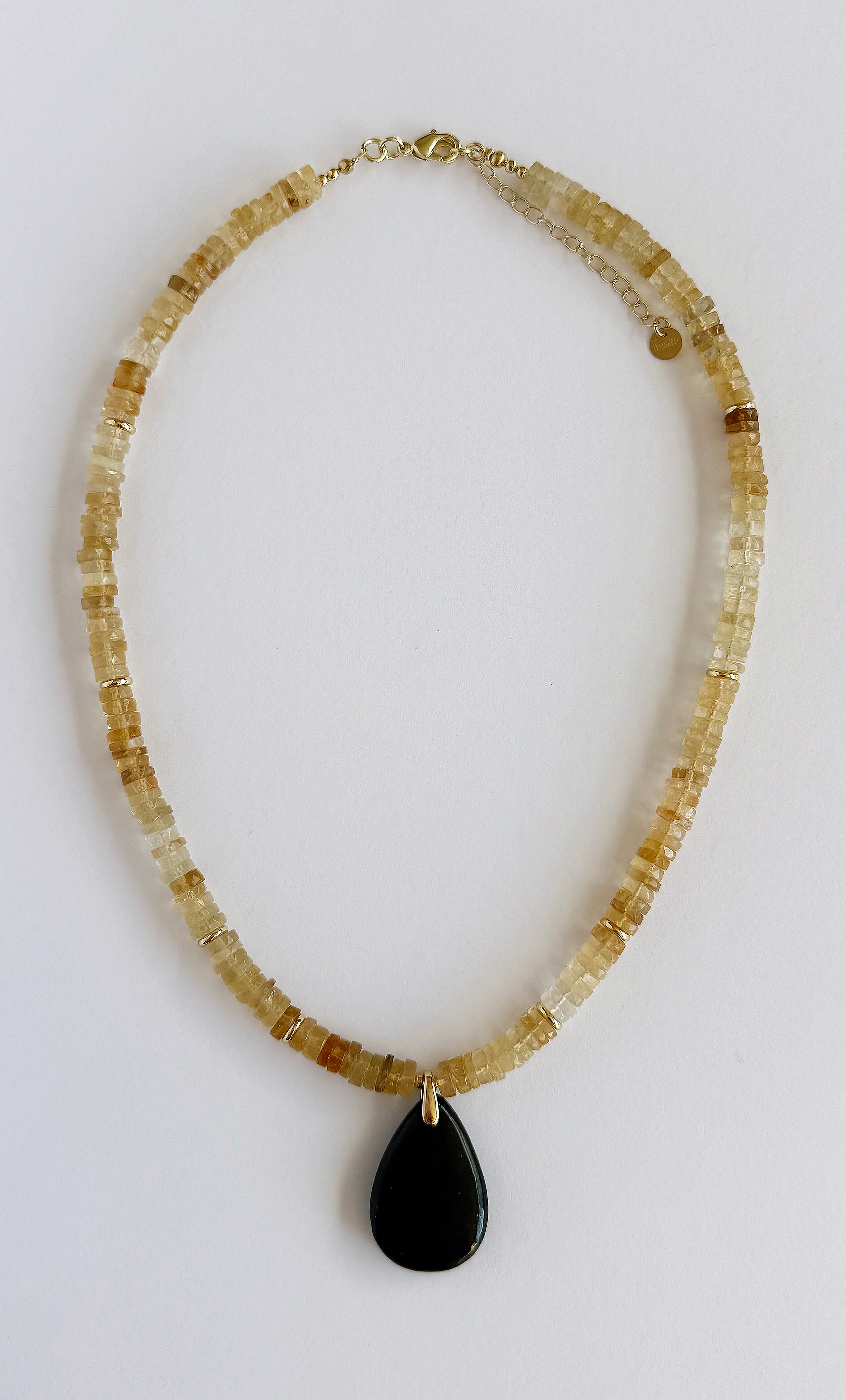 Nomade Amulet Natural Citrine Heishi Bead Necklace with Natural Shungite Carved Pendant | Tunik