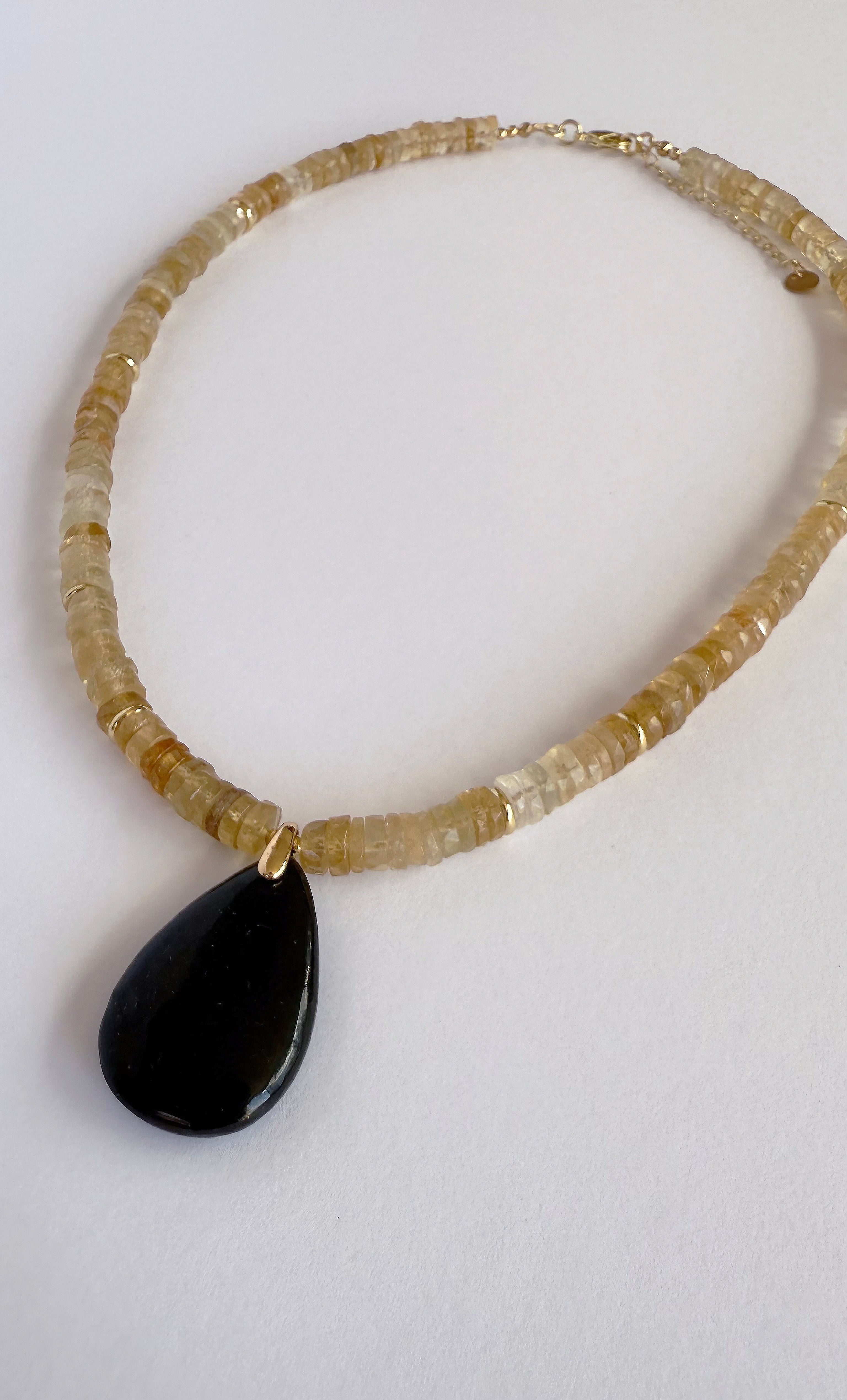 Nomade Amulet Natural Citrine Heishi Bead Necklace with Natural Shungite Carved Pendant | Tunik