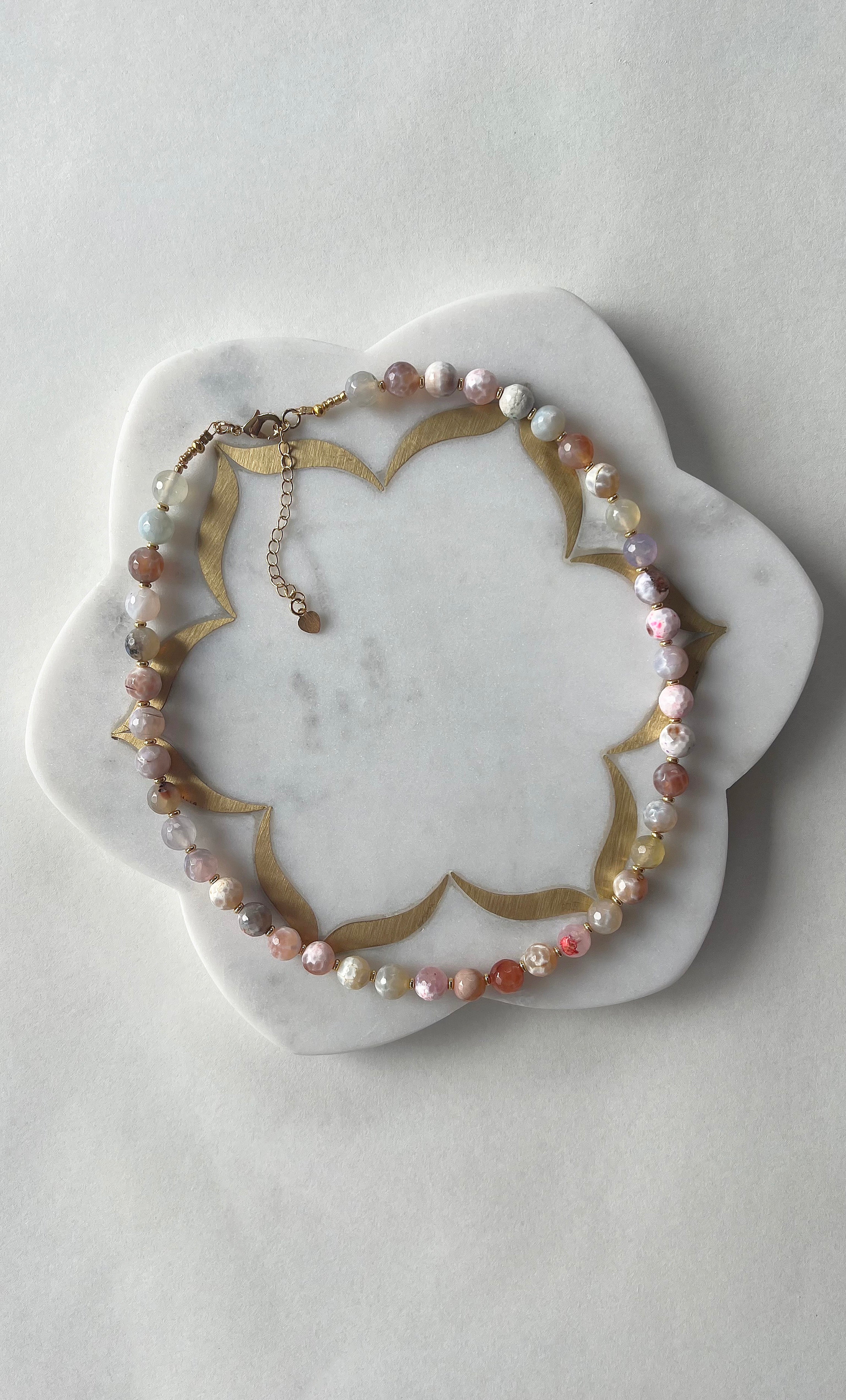 Sea Stones Coloured Rose Agate Beaded Necklace - Handmade | Tunik