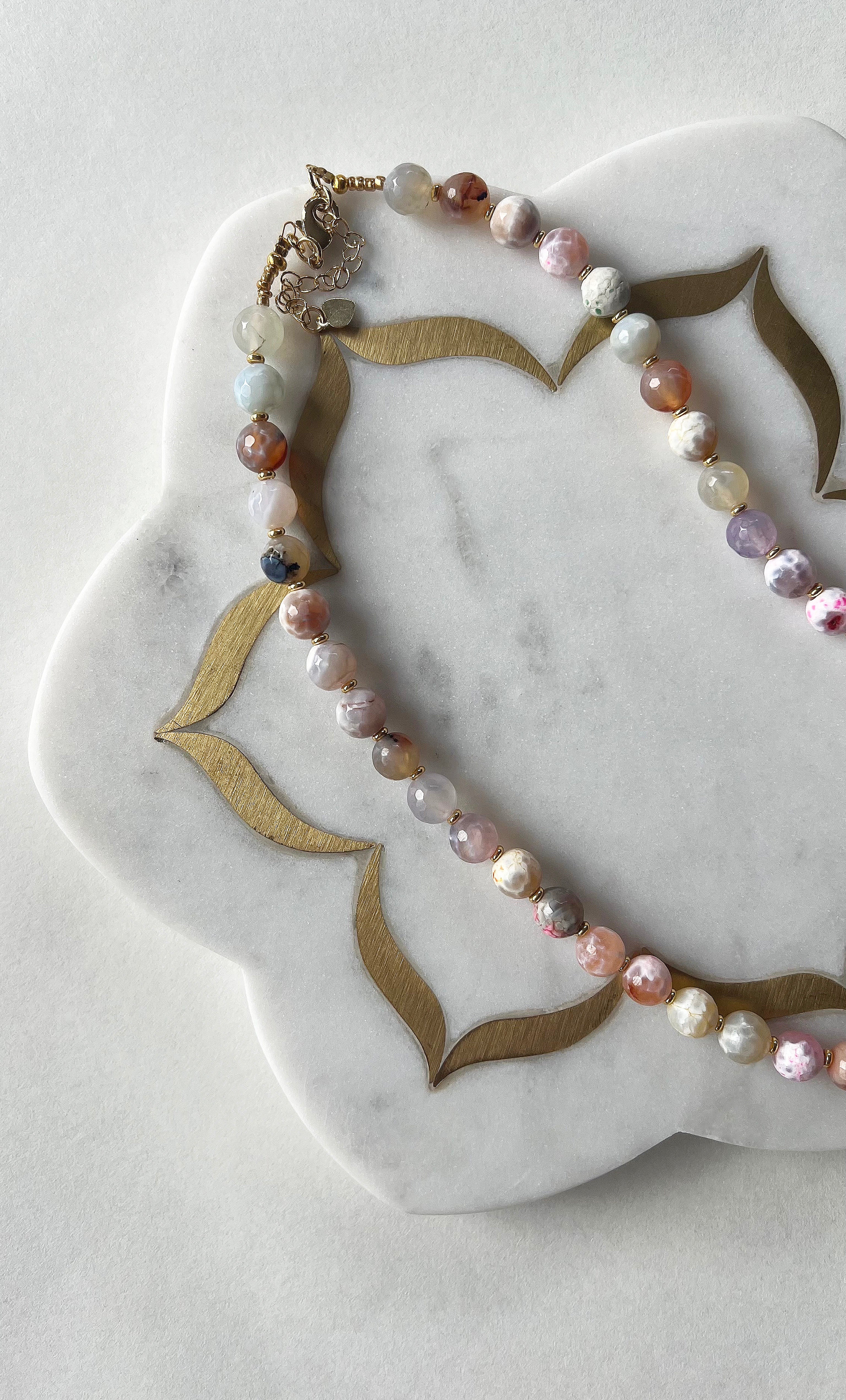 Sea Stones Coloured Rose Agate Beaded Necklace - Handmade | Tunik