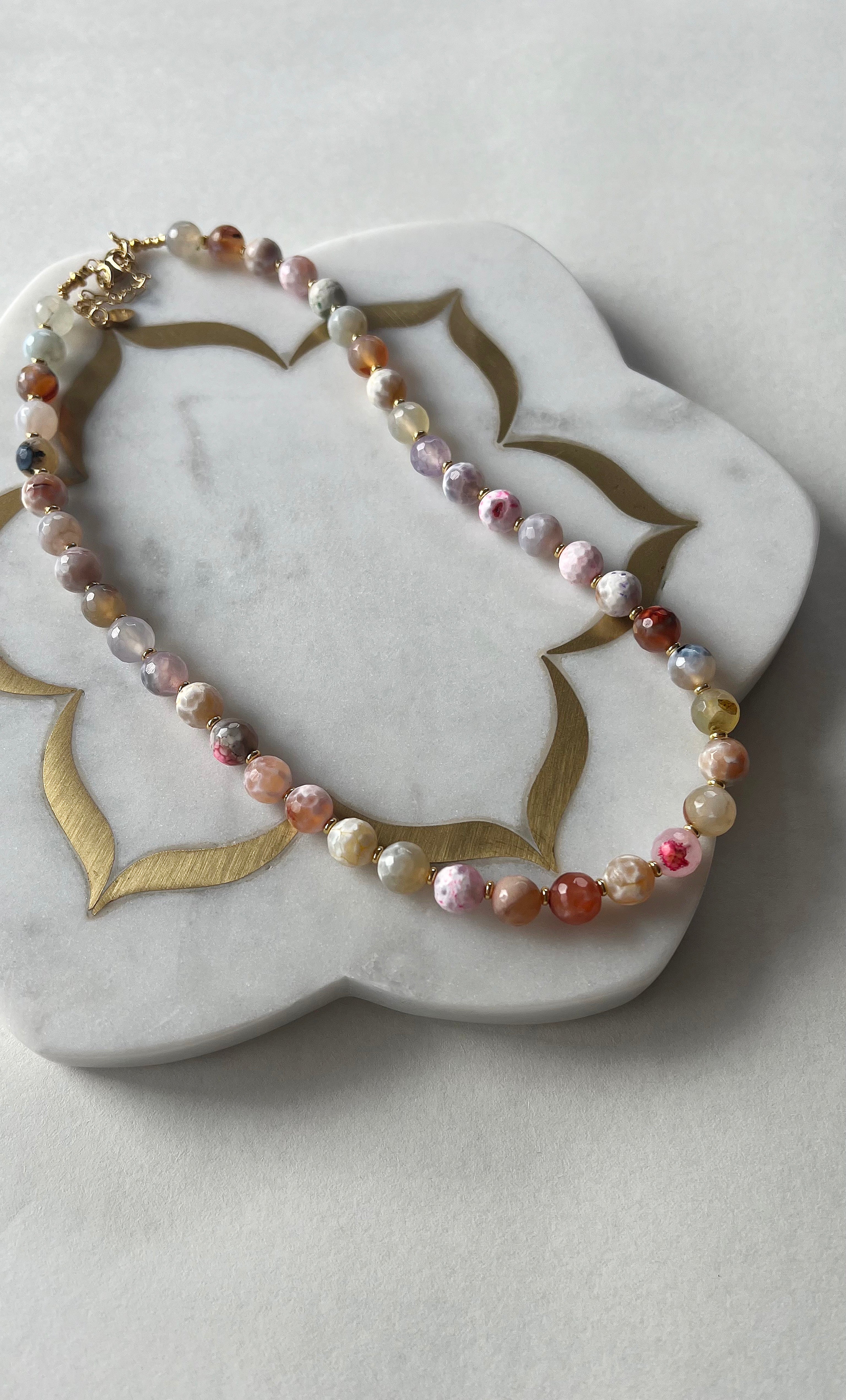 Sea Stones Coloured Rose Agate Beaded Necklace - Handmade | Tunik