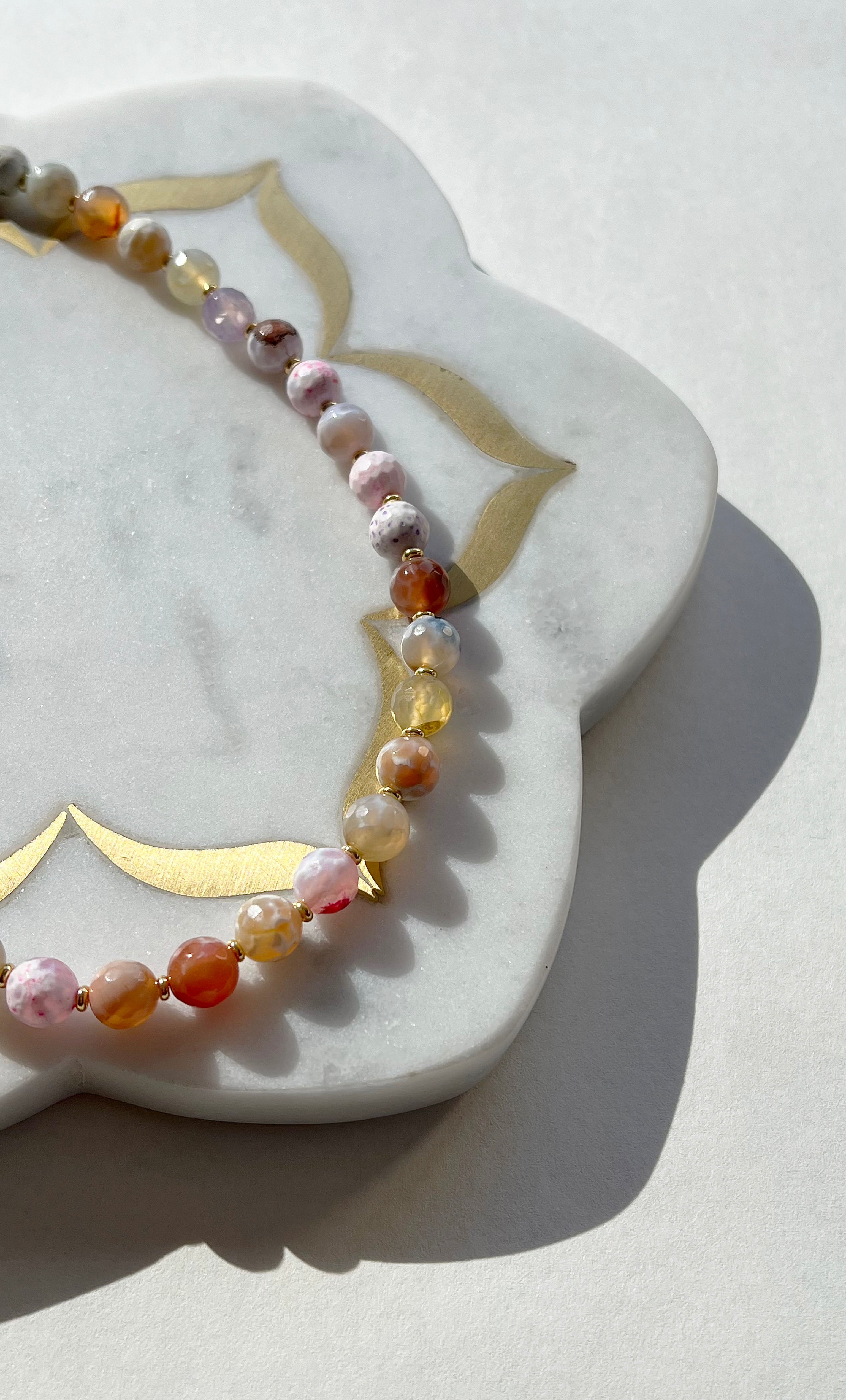 Sea Stones Coloured Rose Agate Beaded Necklace - Handmade | Tunik