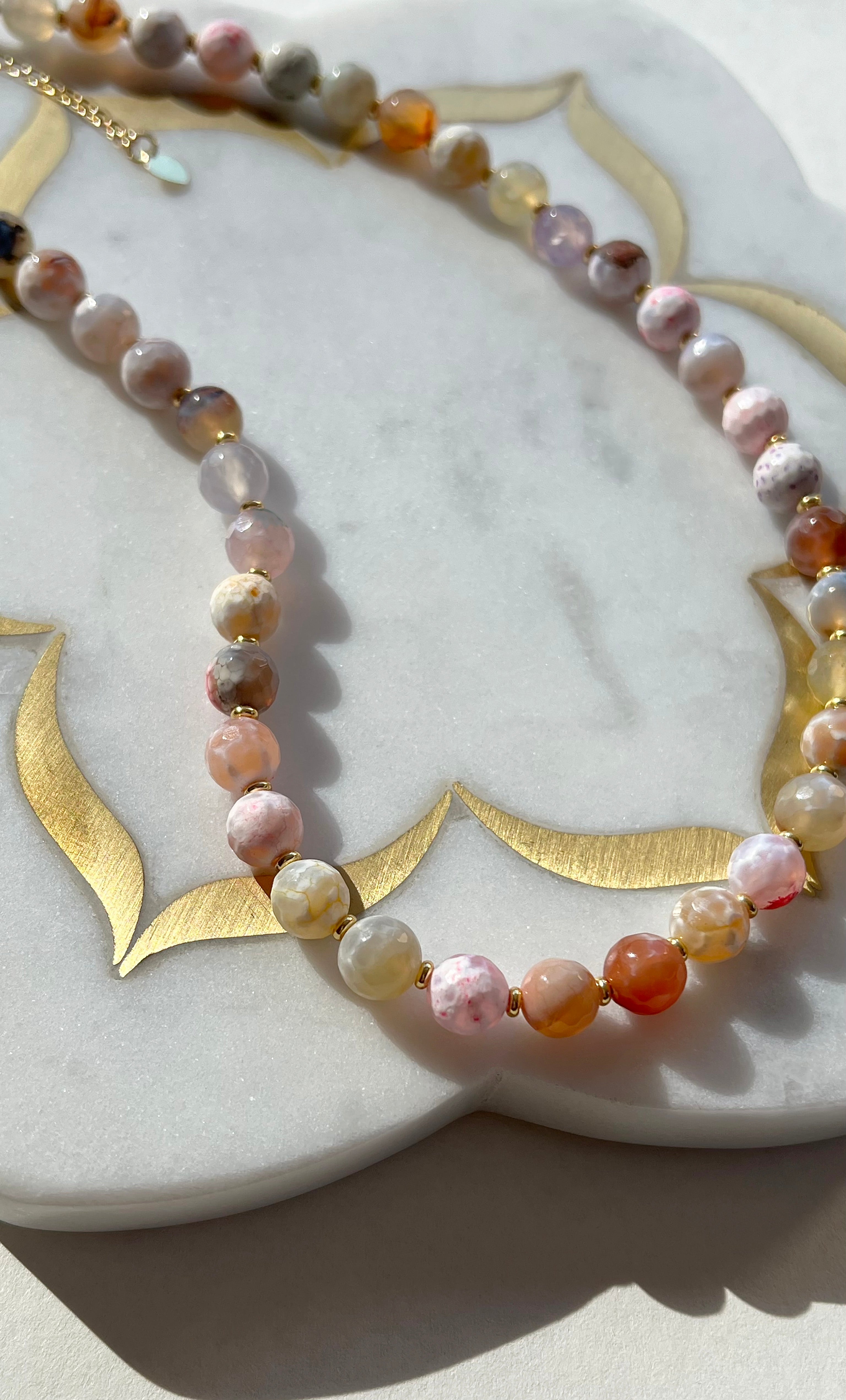 Sea Stones Coloured Rose Agate Beaded Necklace - Handmade | Tunik
