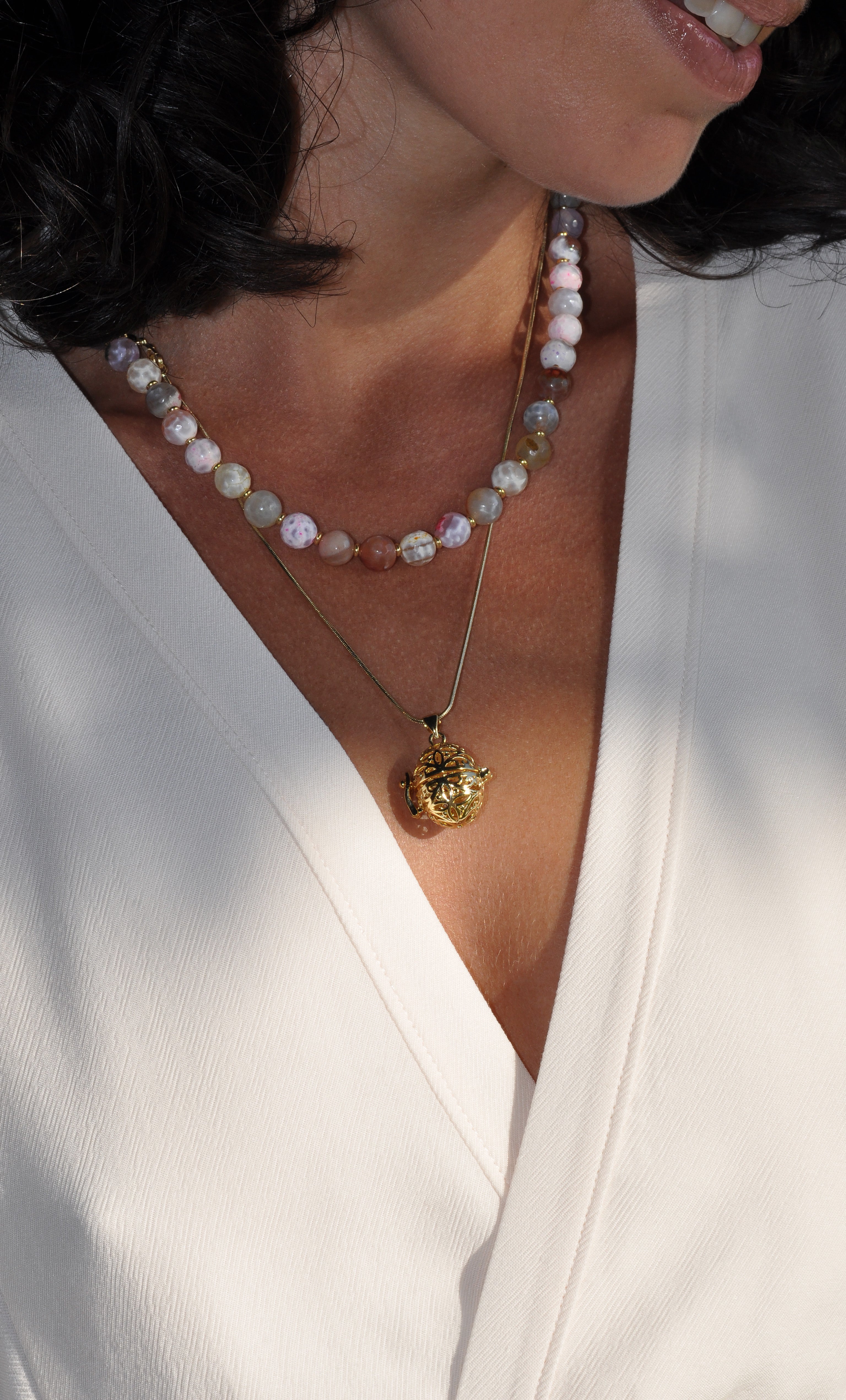 Sea Stones Coloured Rose Agate Beaded Necklace - Handmade | Tunik