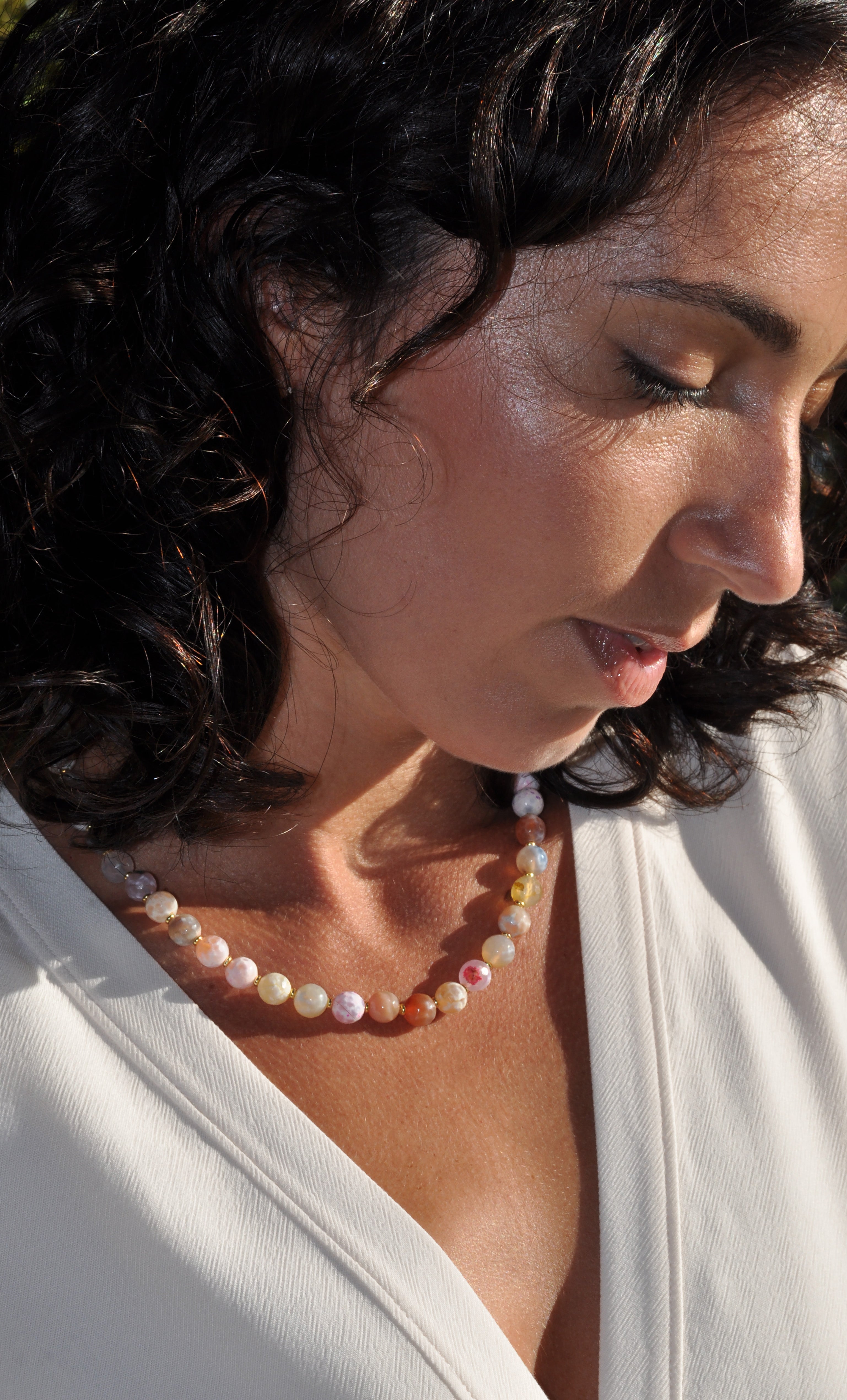 Sea Stones Coloured Rose Agate Beaded Necklace - Handmade | Tunik