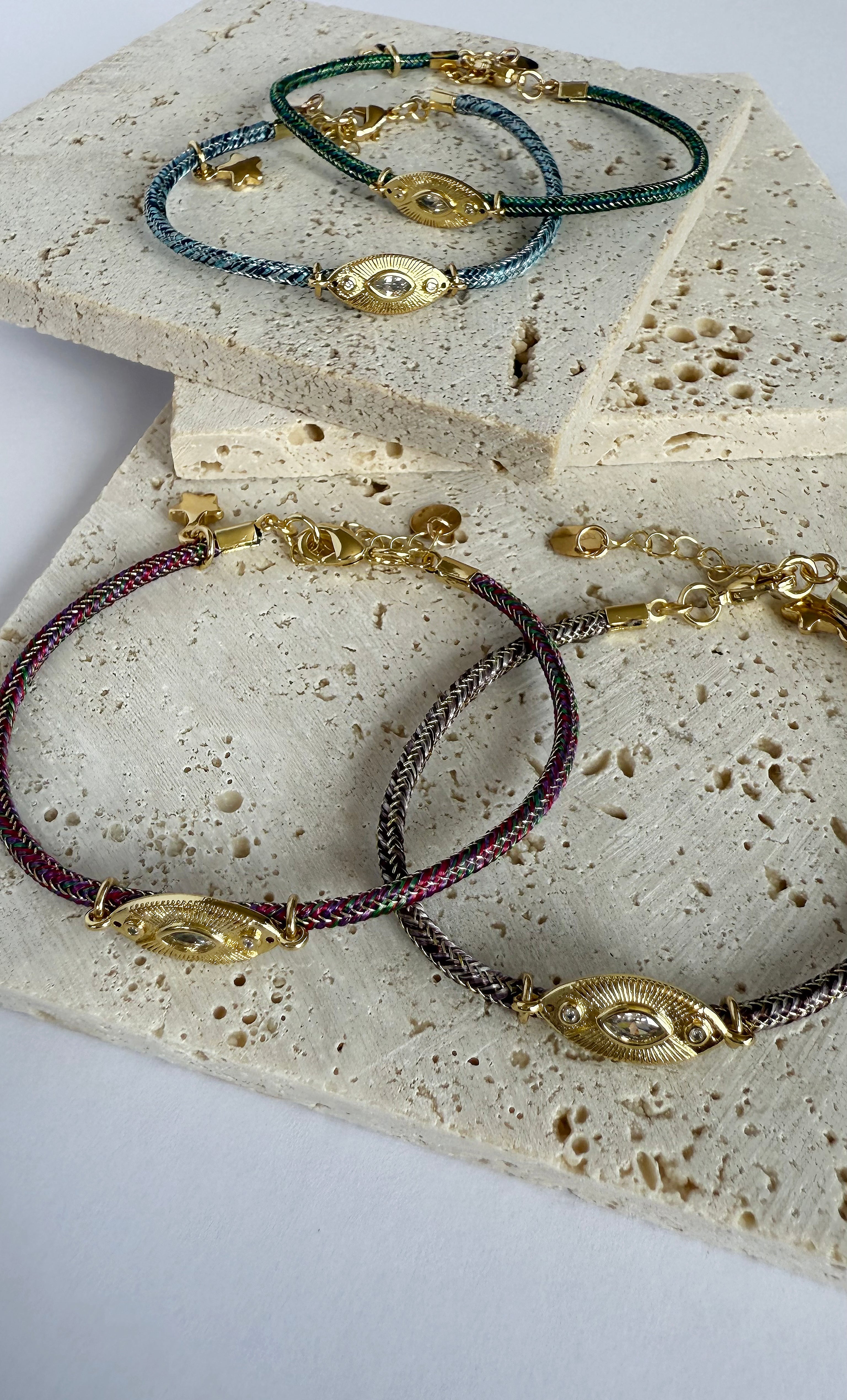 Solstice 24K Gold Fill Charm Lurex Lilac Brown Cord Bracelet | Tunik