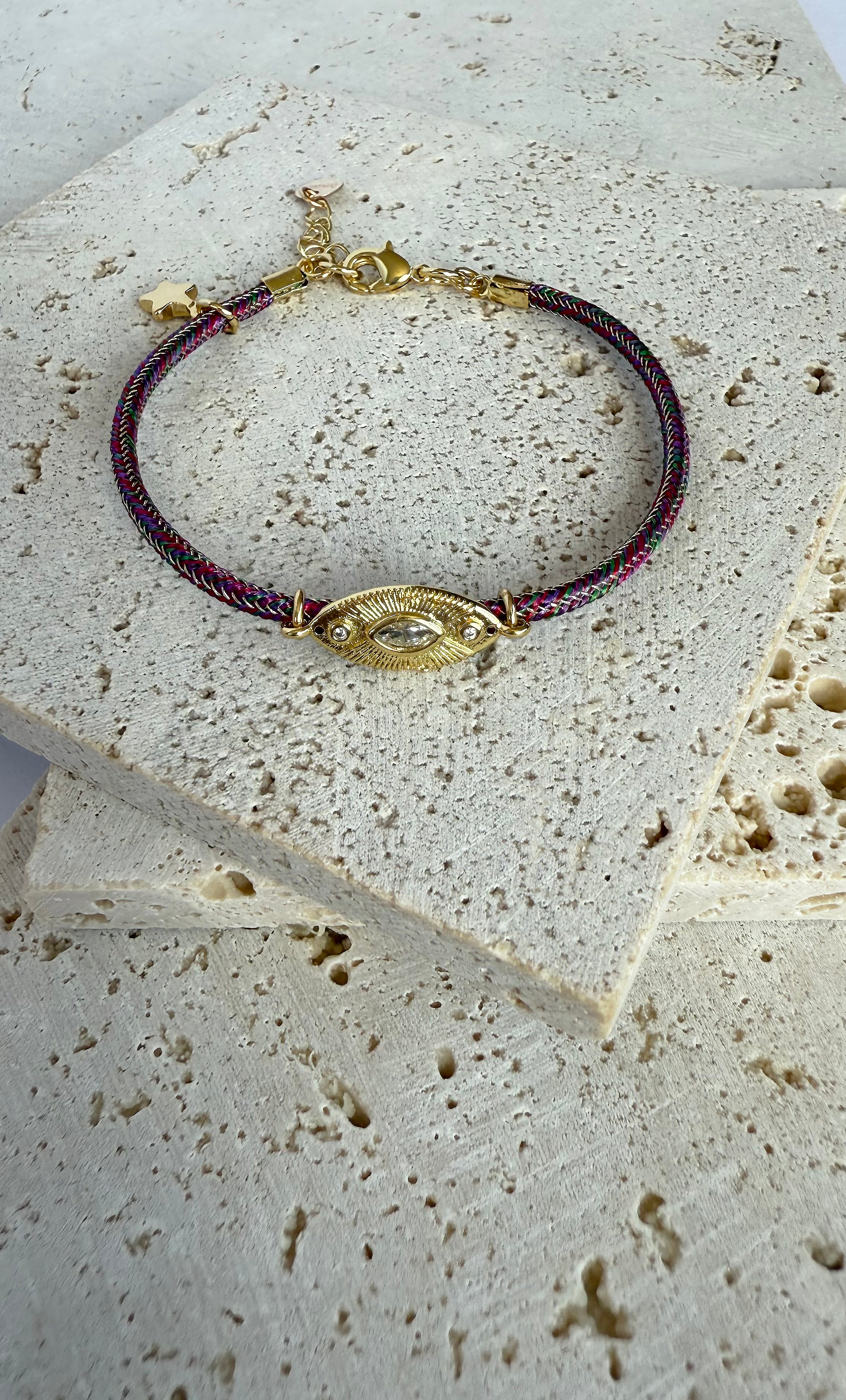 Solstice 24K Gold Fill Charm Lurex Multi Colour Cord Bracelet | Tunik