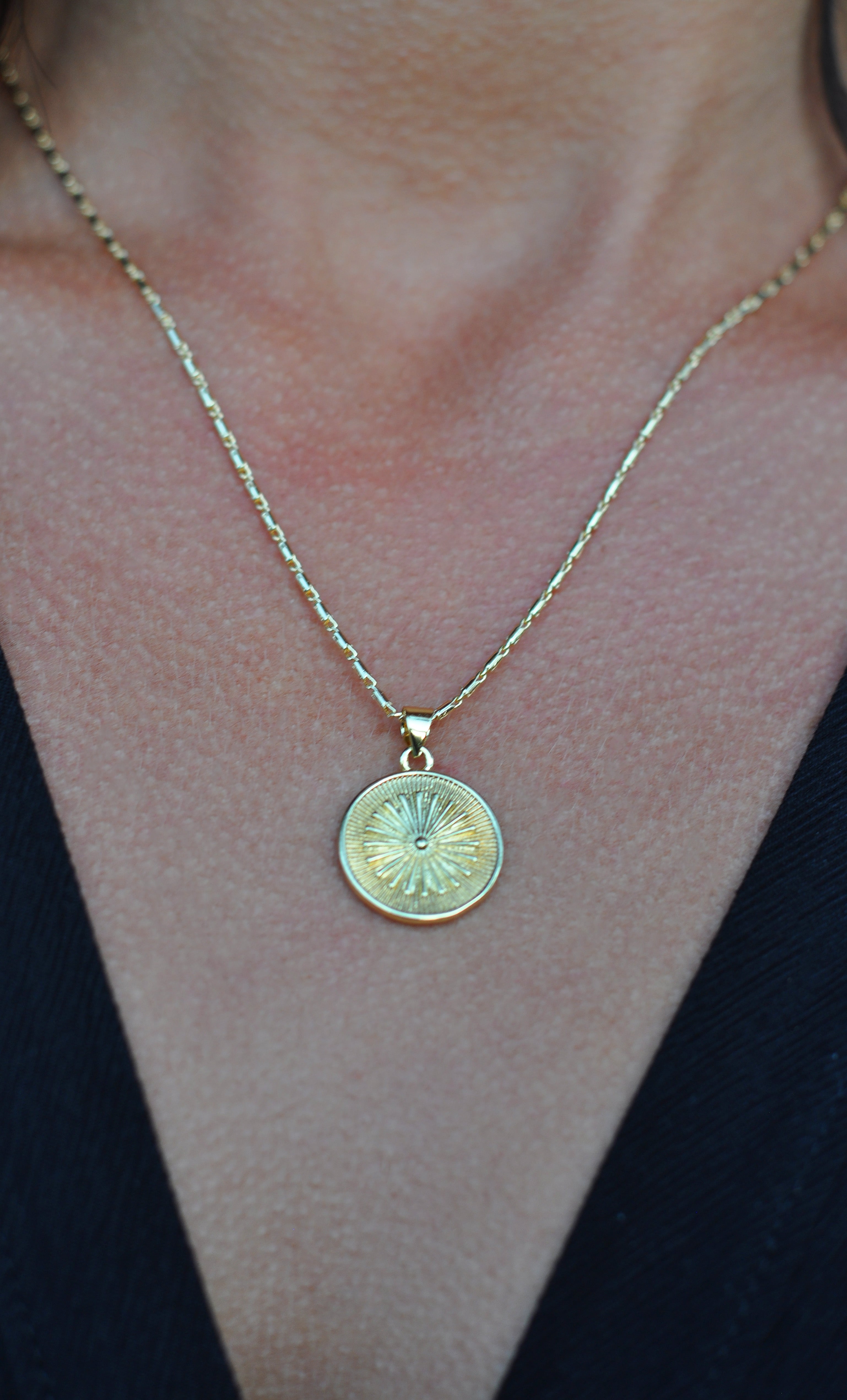 Celestial Medallion Necklace – Starlight Gold Fill Pendant | Tunik