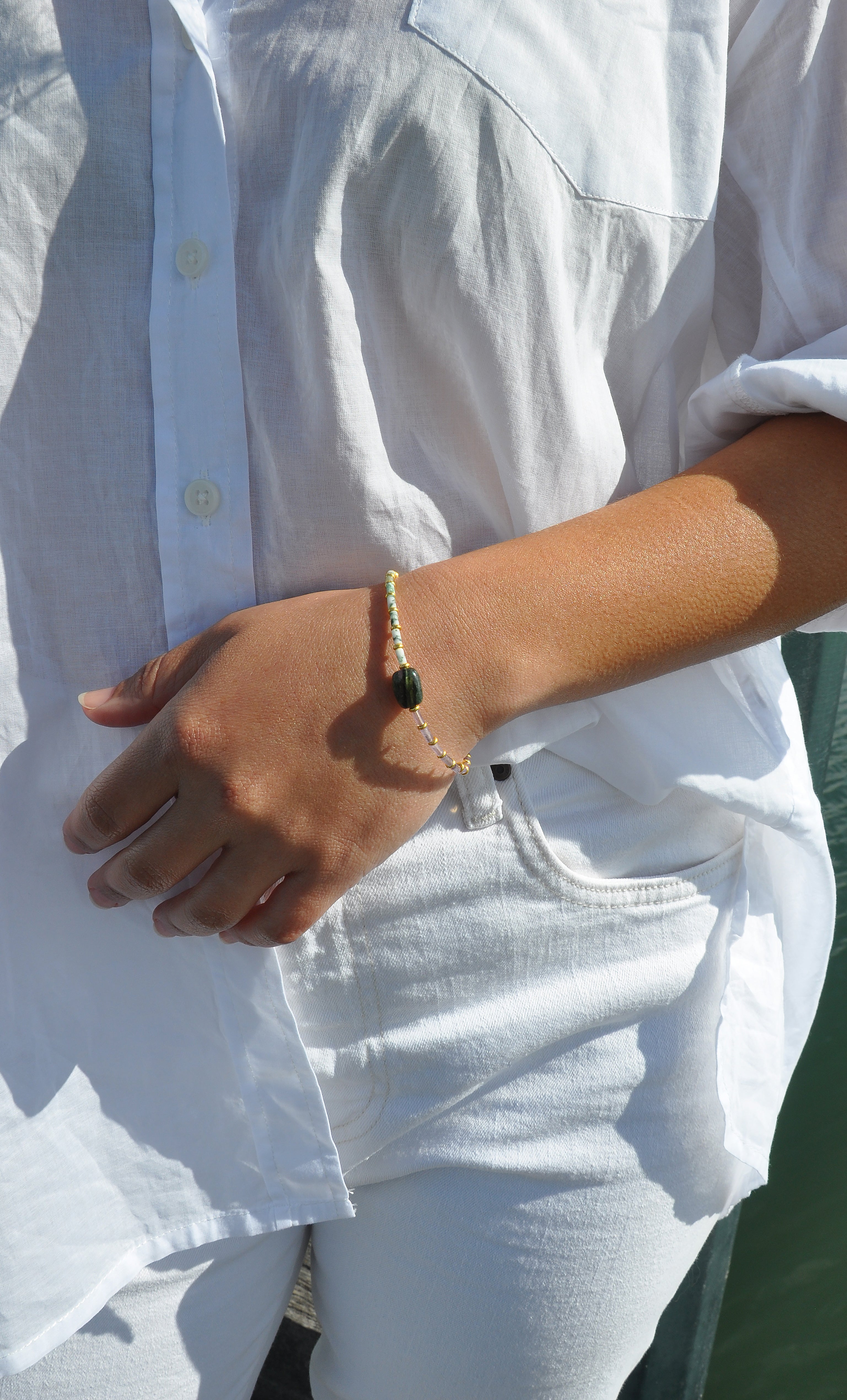 Terra Nomade Green Tree Agate and Amethyst Handmade Beaded Bracelet | Tunik