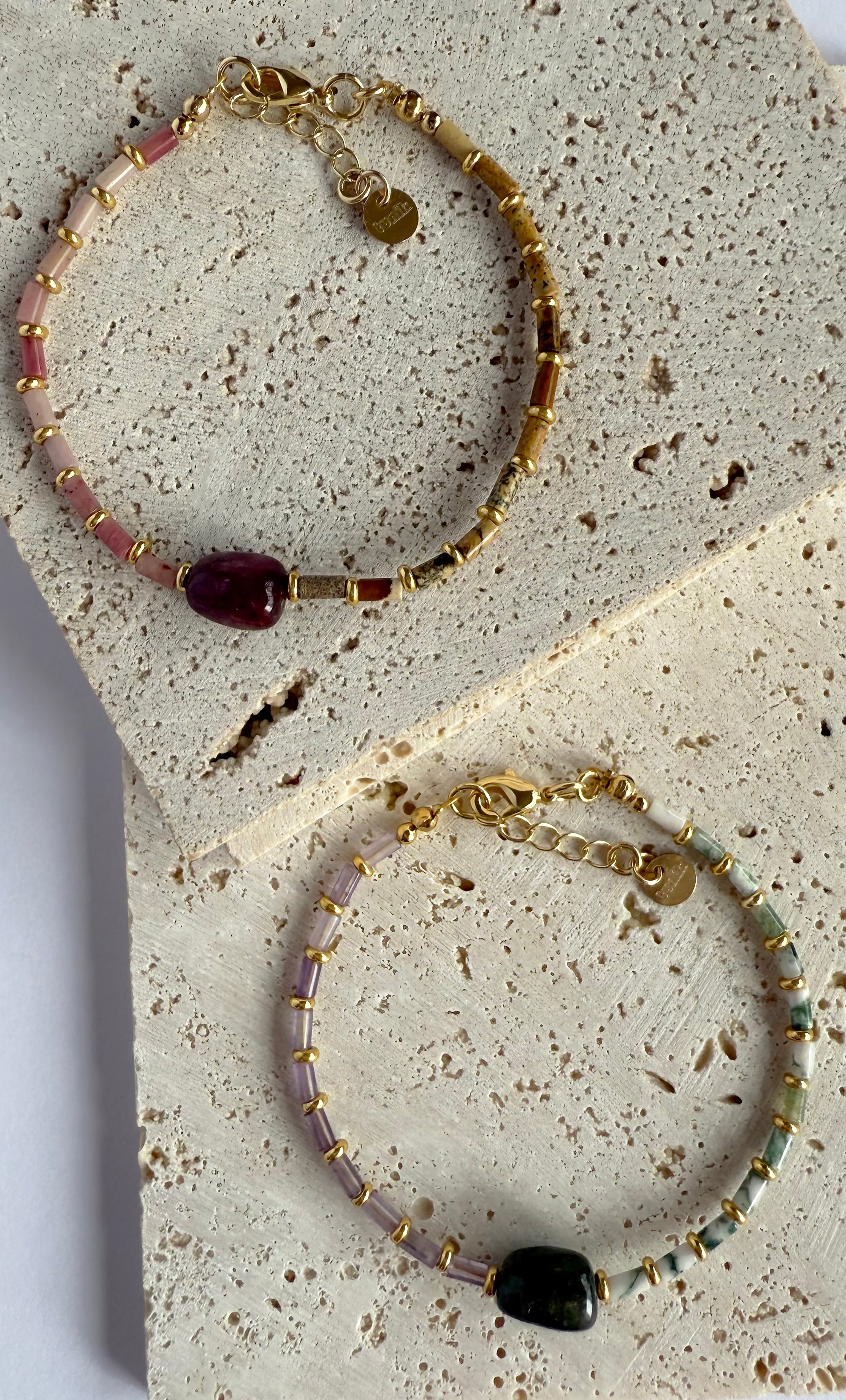 Terra Nomade Green Tree Agate and Amethyst Handmade Beaded Bracelet | Tunik