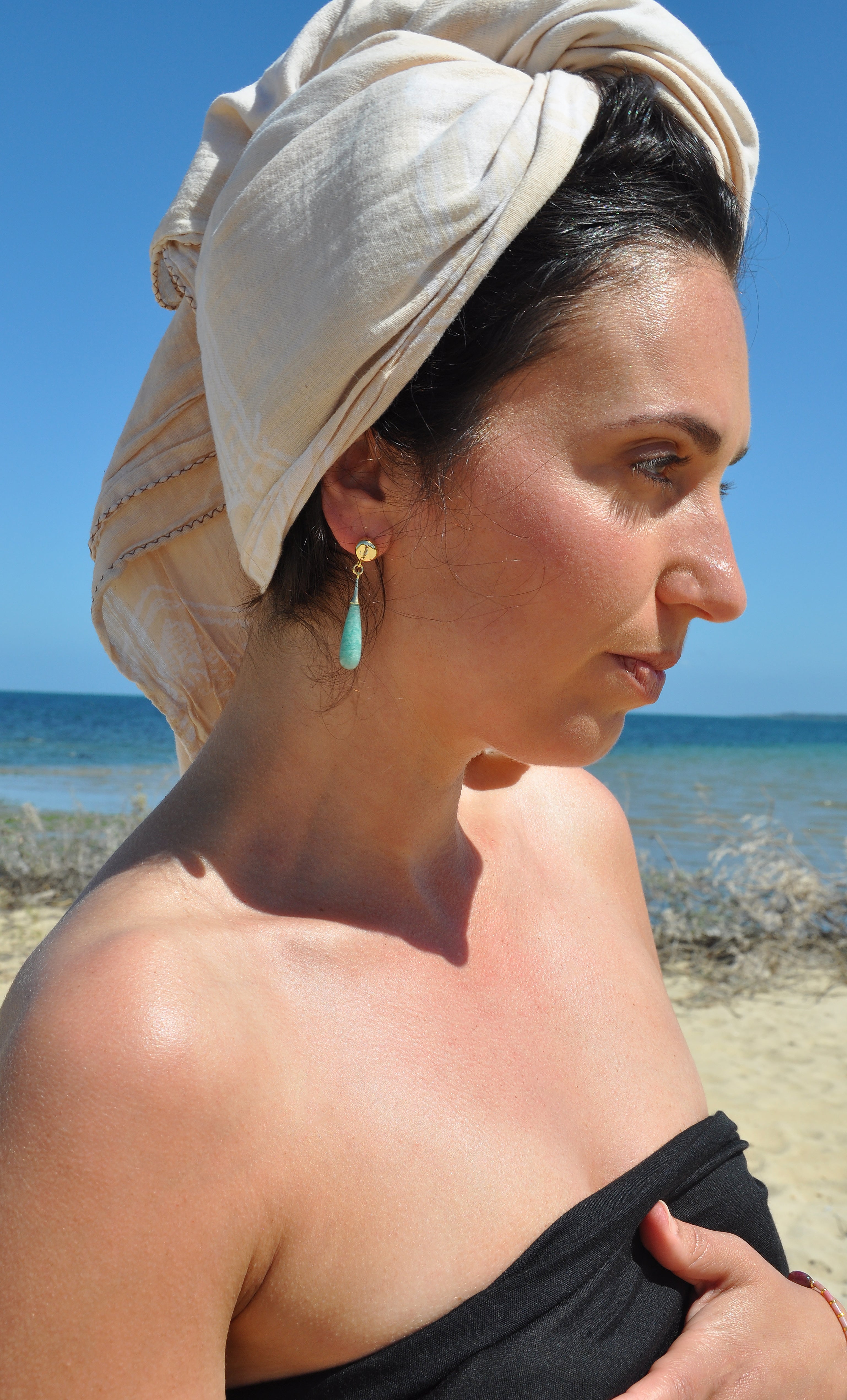 Wanderlight Amazonite Precious Stone Drop 24K Gold Fill Stud Earrings | Tunik