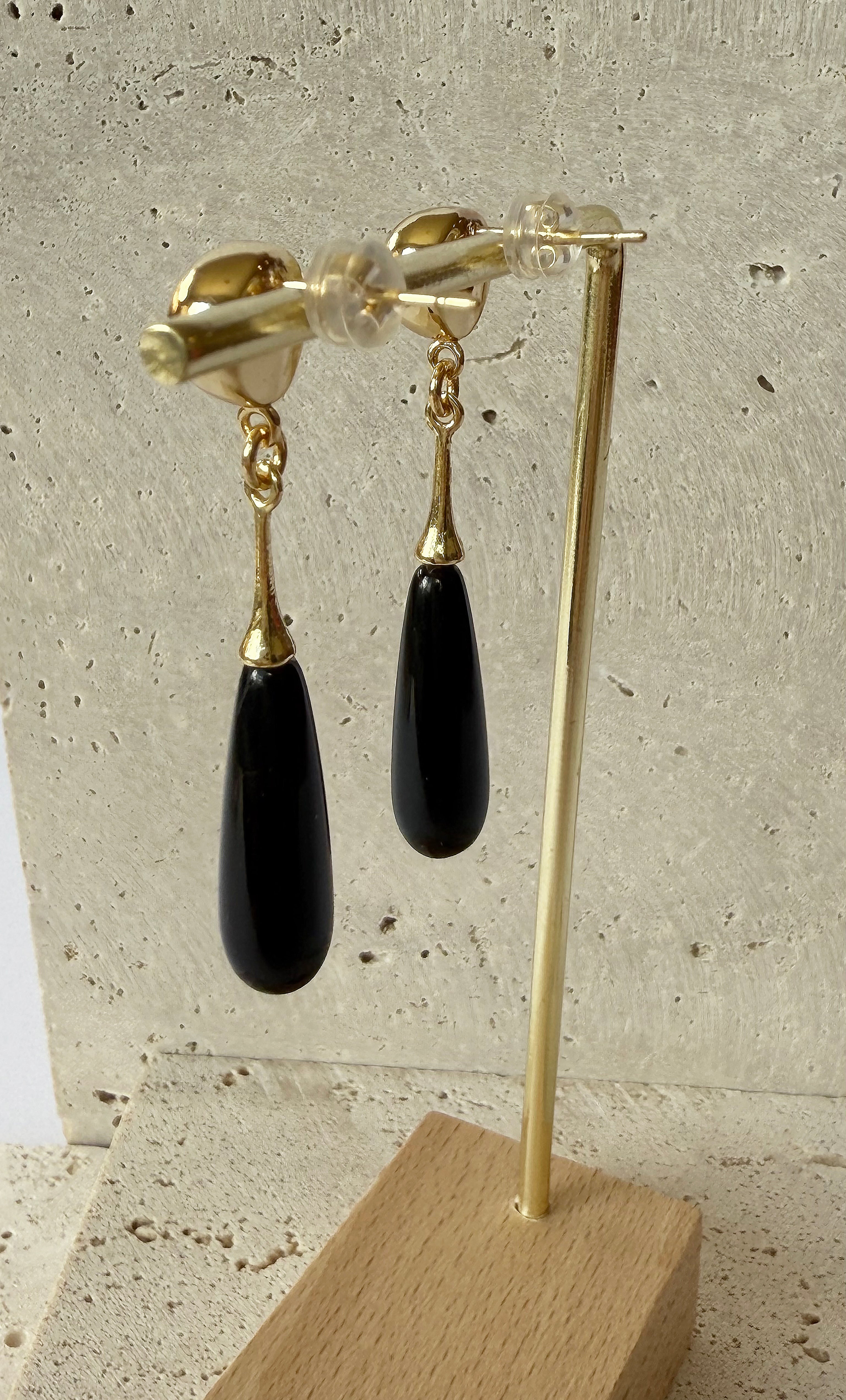 Wanderlight Onyx Precious Stone Drop 24K Gold Fill Stud Earrings | Tunik