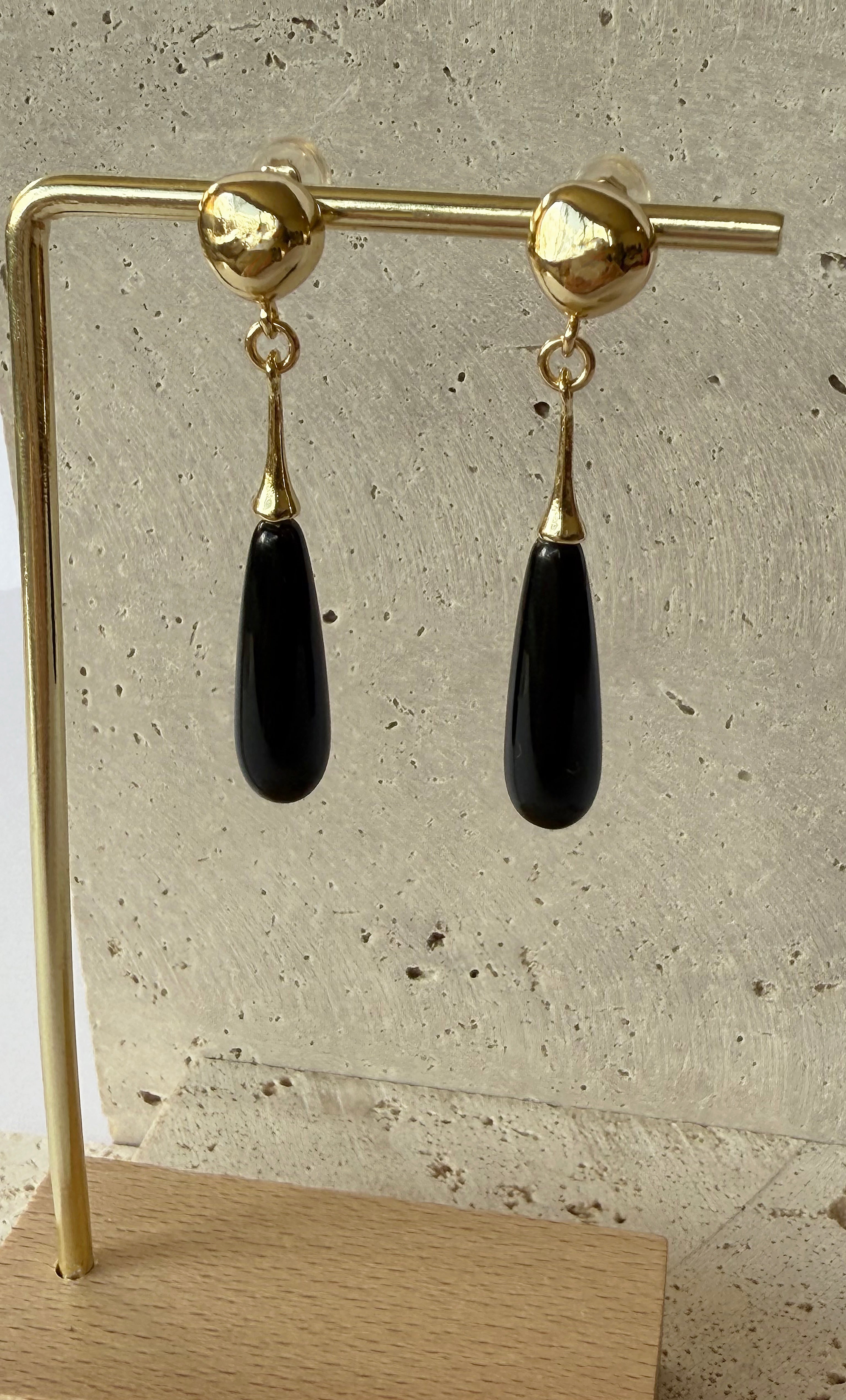 Wanderlight Onyx Precious Stone Drop 24K Gold Fill Stud Earrings | Tunik