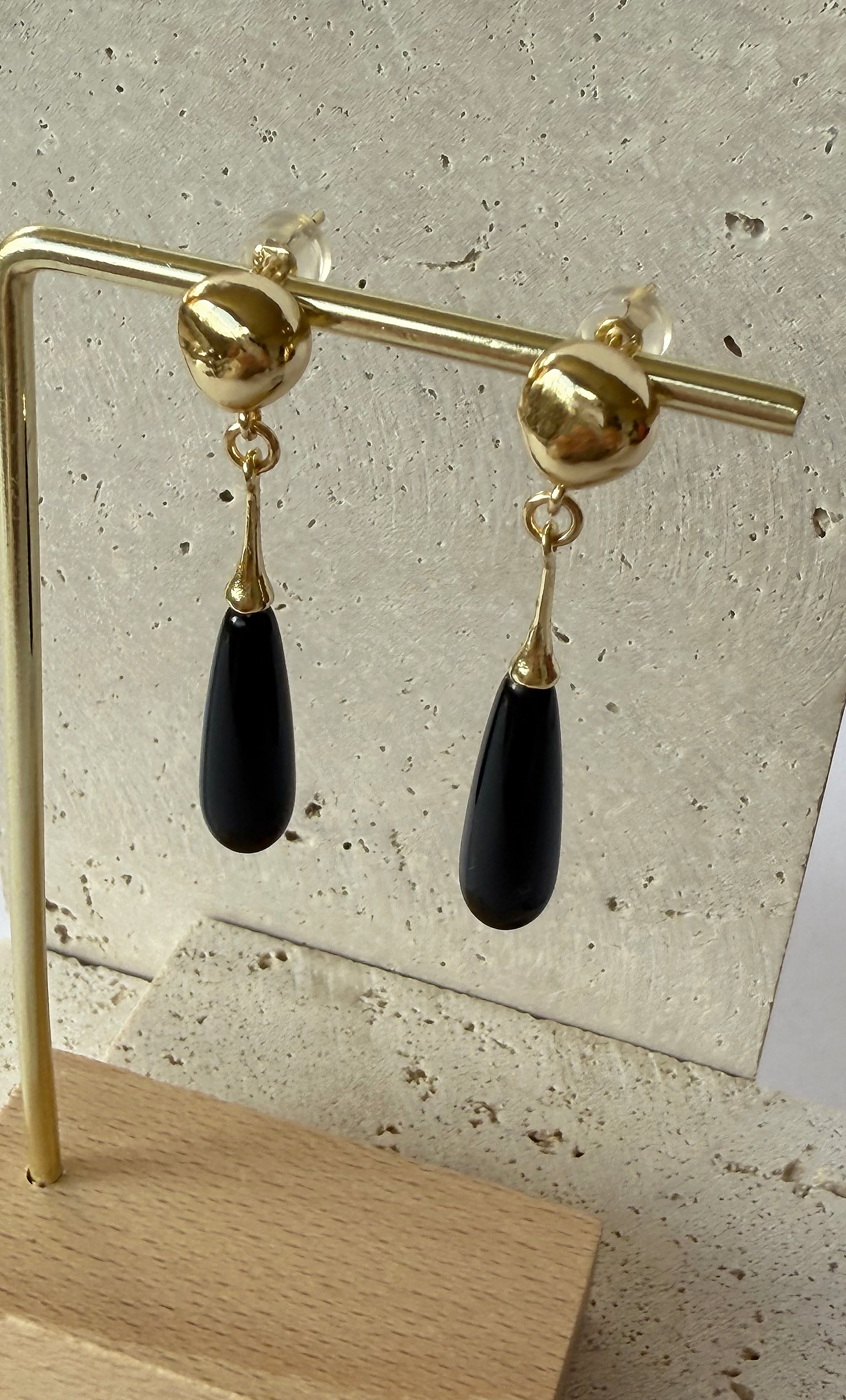 Wanderlight Onyx Precious Stone Drop 24K Gold Fill Stud Earrings | Tunik