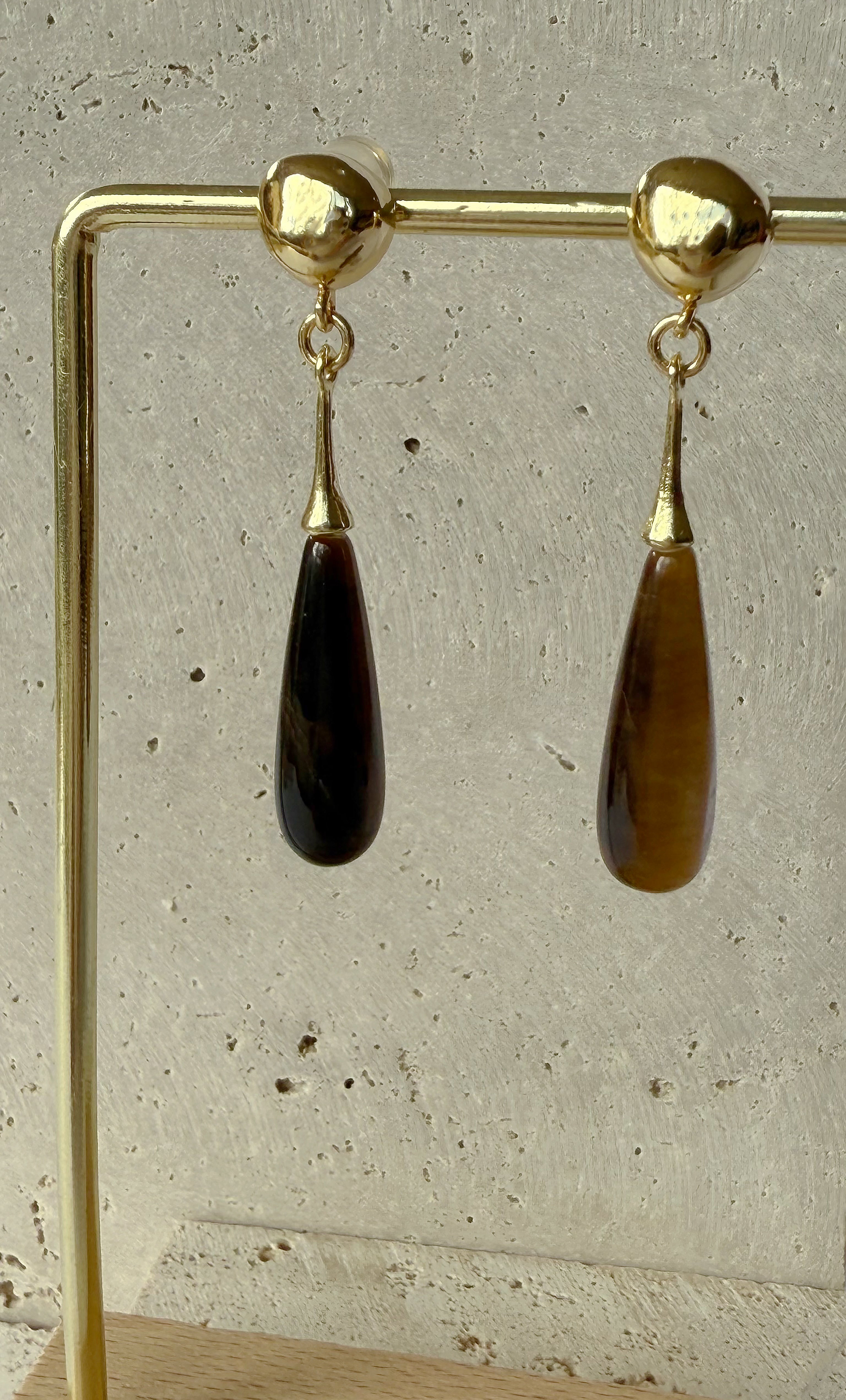 Wanderlight Tigers Eye Precious Stone Drop 24K Gold Fill Stud Earrings | Tunik