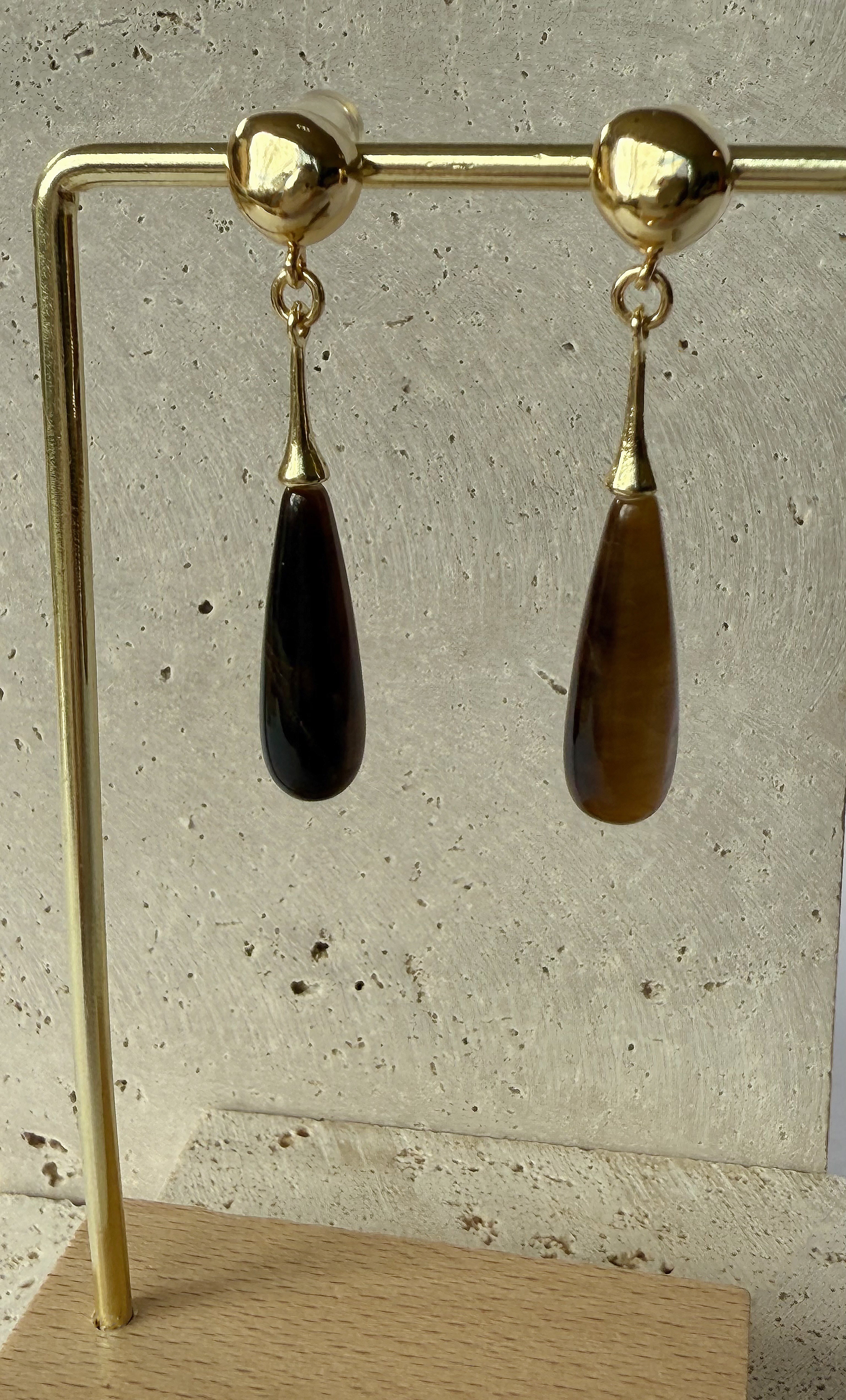 Wanderlight Tigers Eye Precious Stone Drop 24K Gold Fill Stud Earrings | Tunik