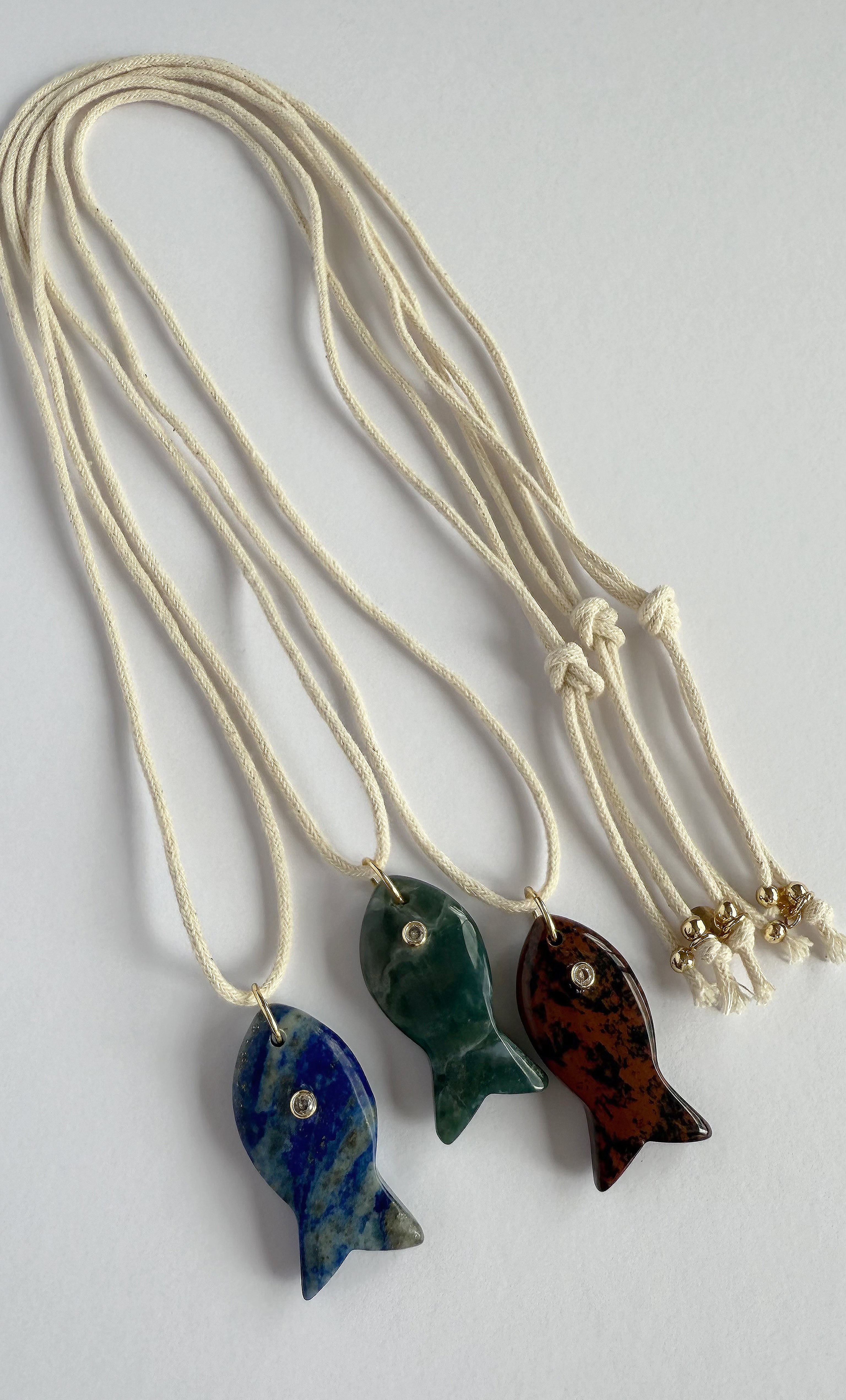 Wanderlust Green Apatite Carved Stone Fish Pendant Long Line Necklace | Tunik