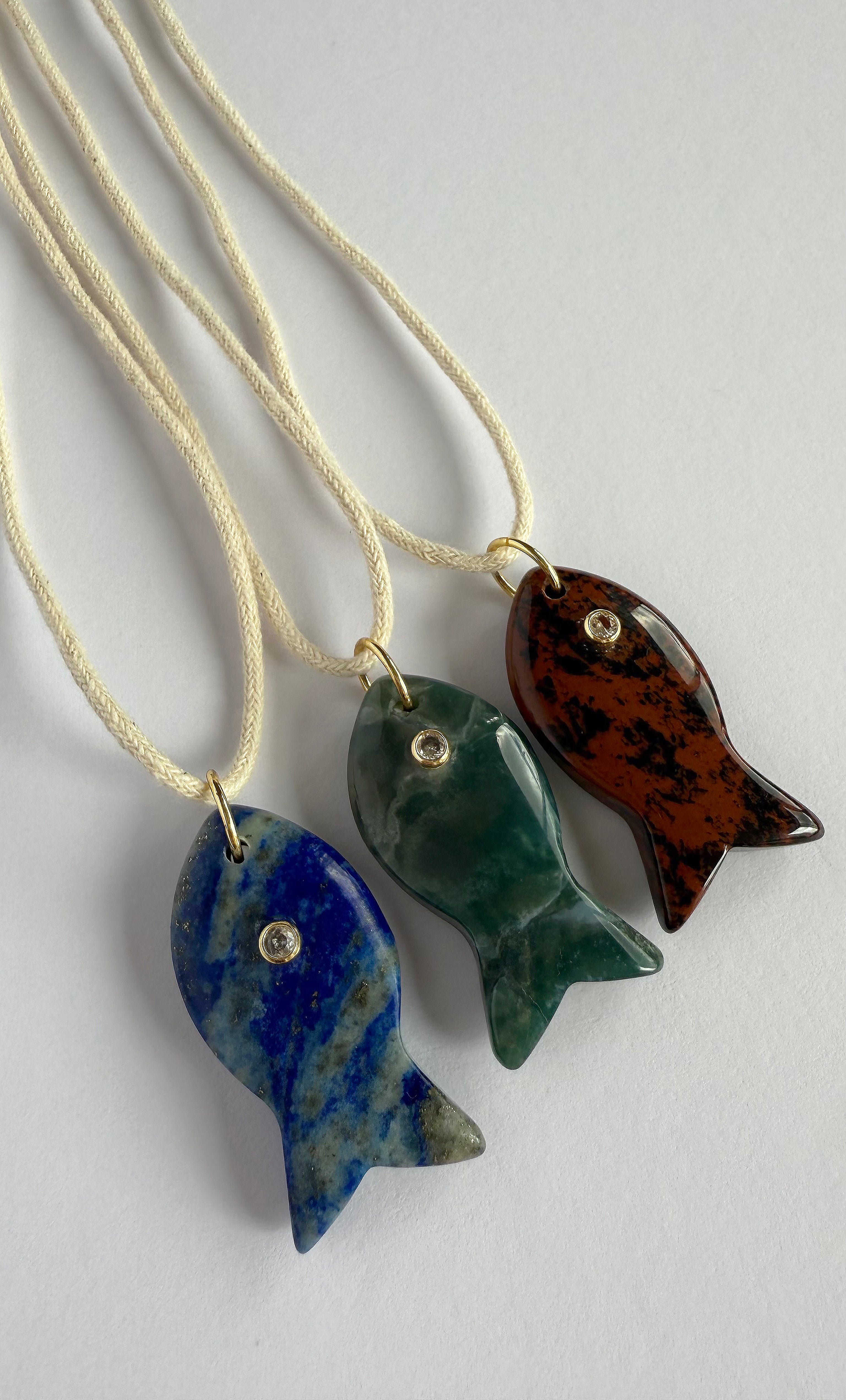 Wanderlust Green Apatite Carved Stone Fish Pendant Long Line Necklace | Tunik