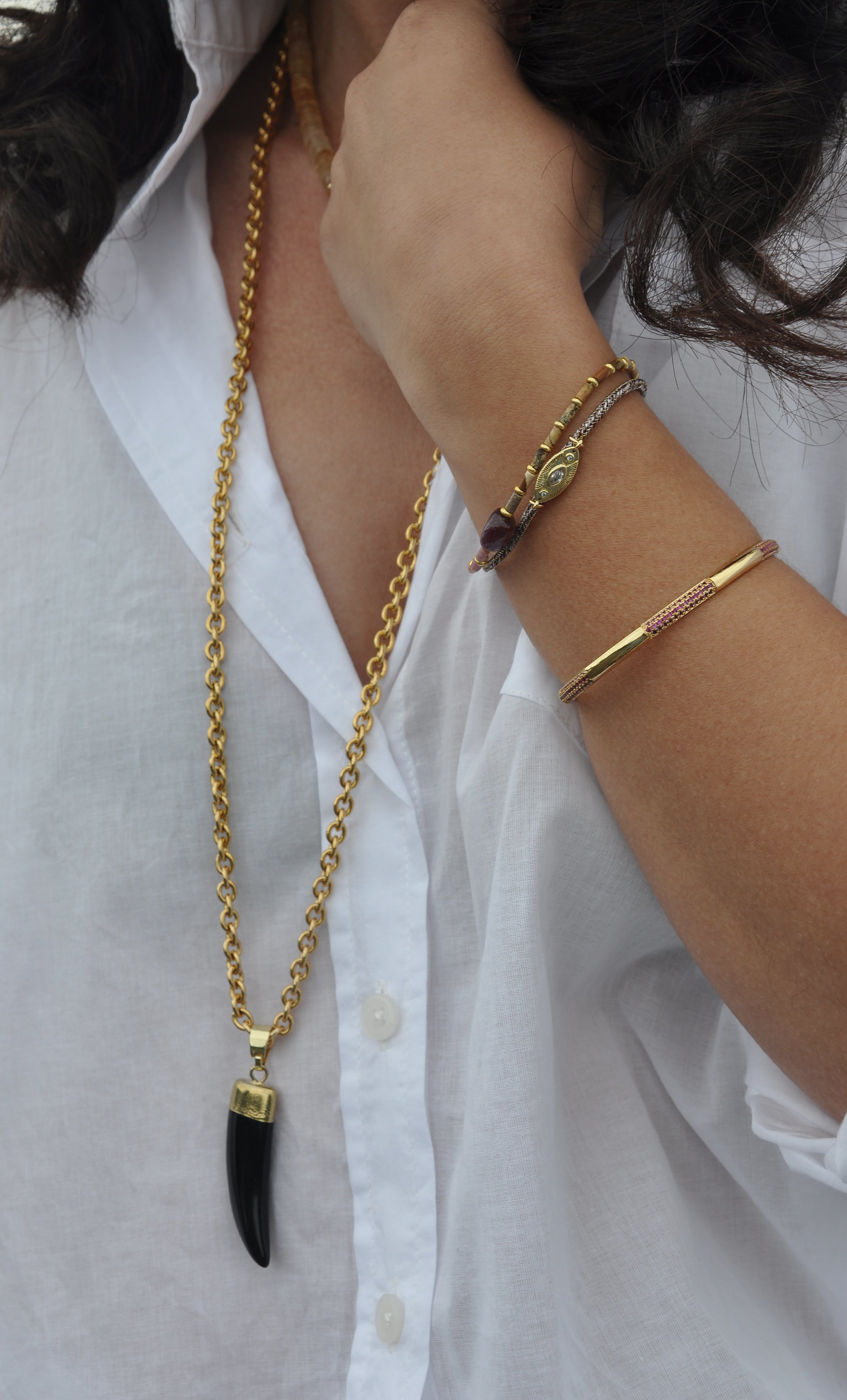 Solstice 24K Gold Fill Charm Lurex Lilac Brown Cord Bracelet | Tunik