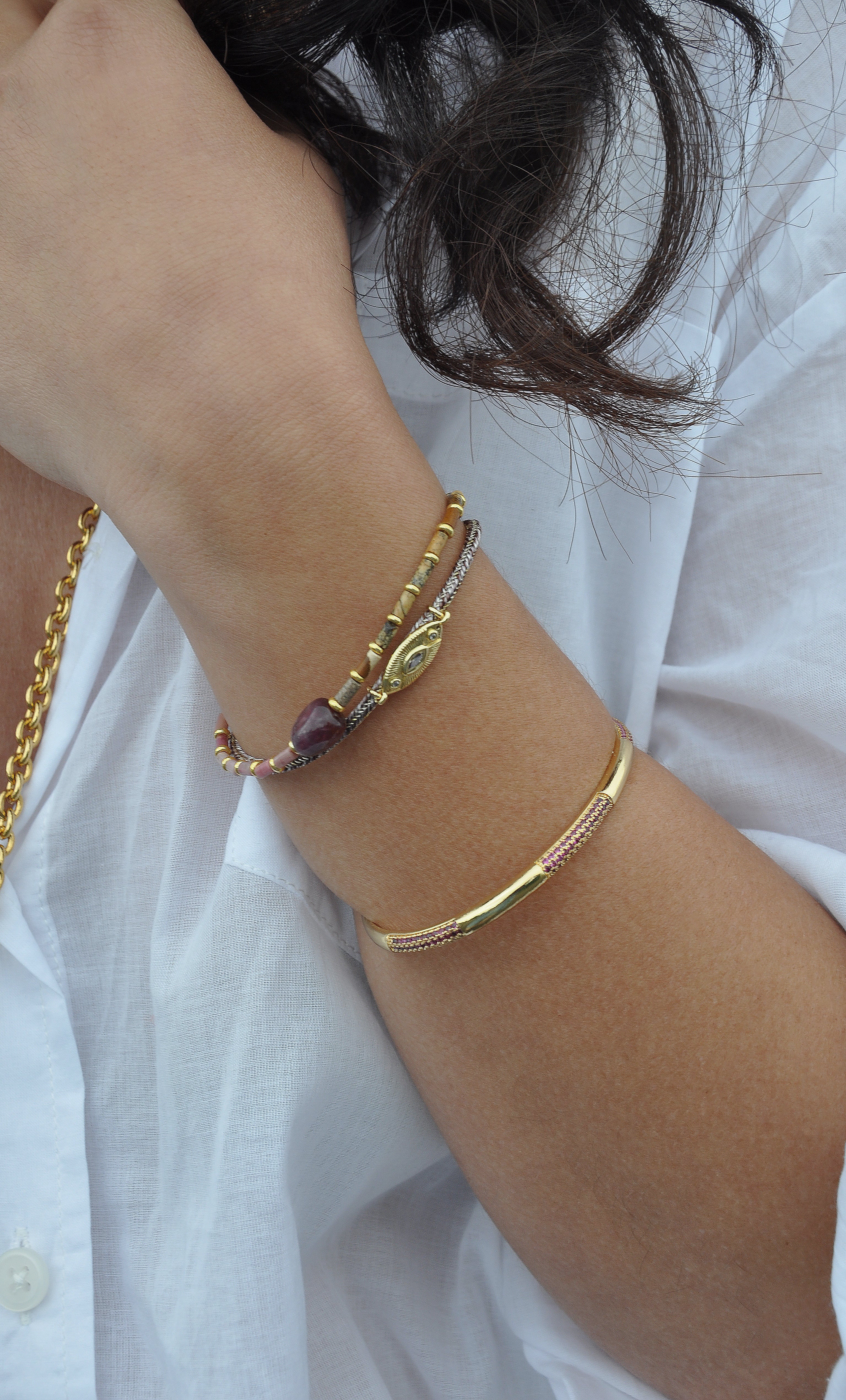Solstice 24K Gold Fill Charm Lurex Lilac Brown Cord Bracelet | Tunik