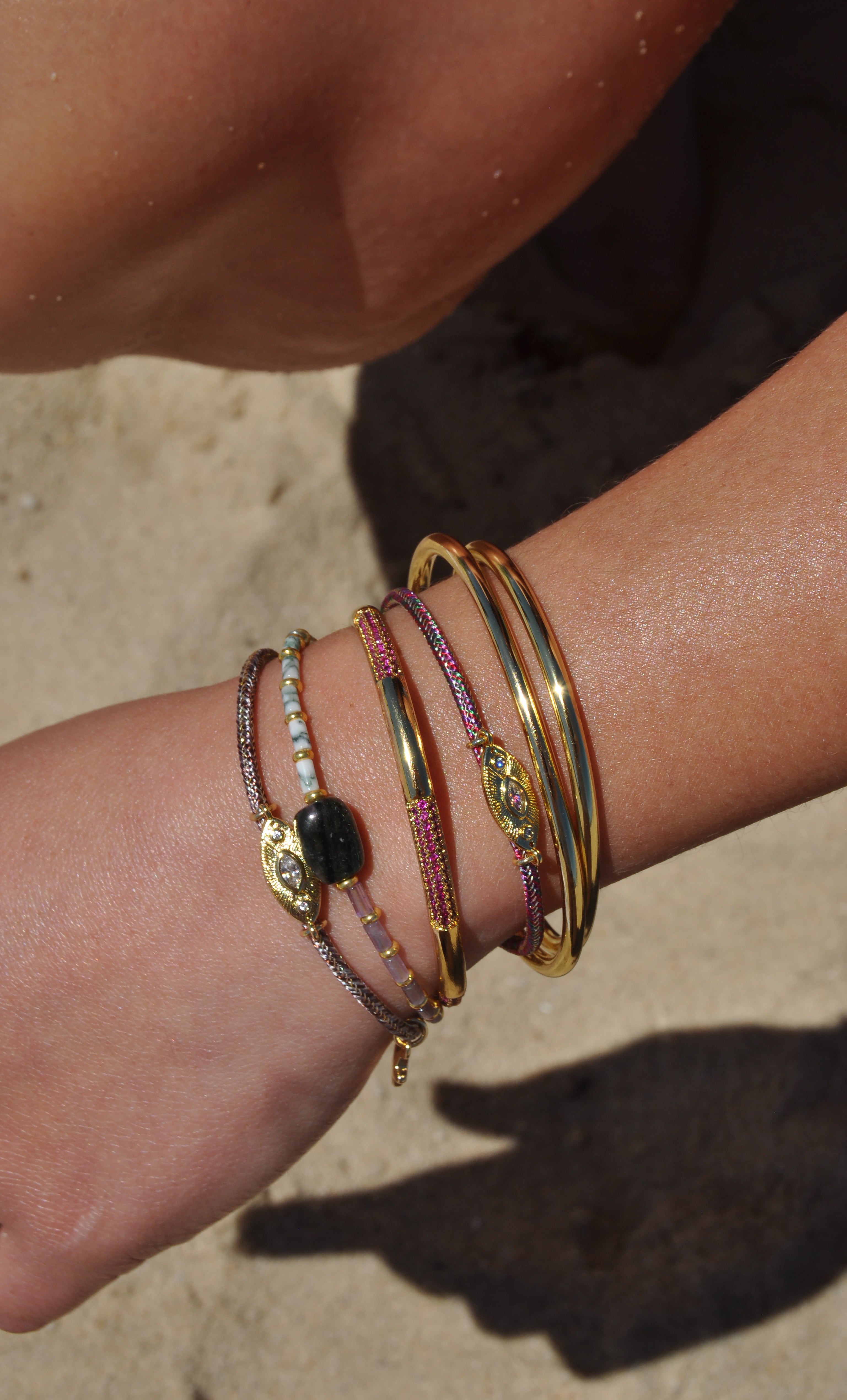 Terra Nomade Green Tree Agate and Amethyst Handmade Beaded Bracelet | Tunik