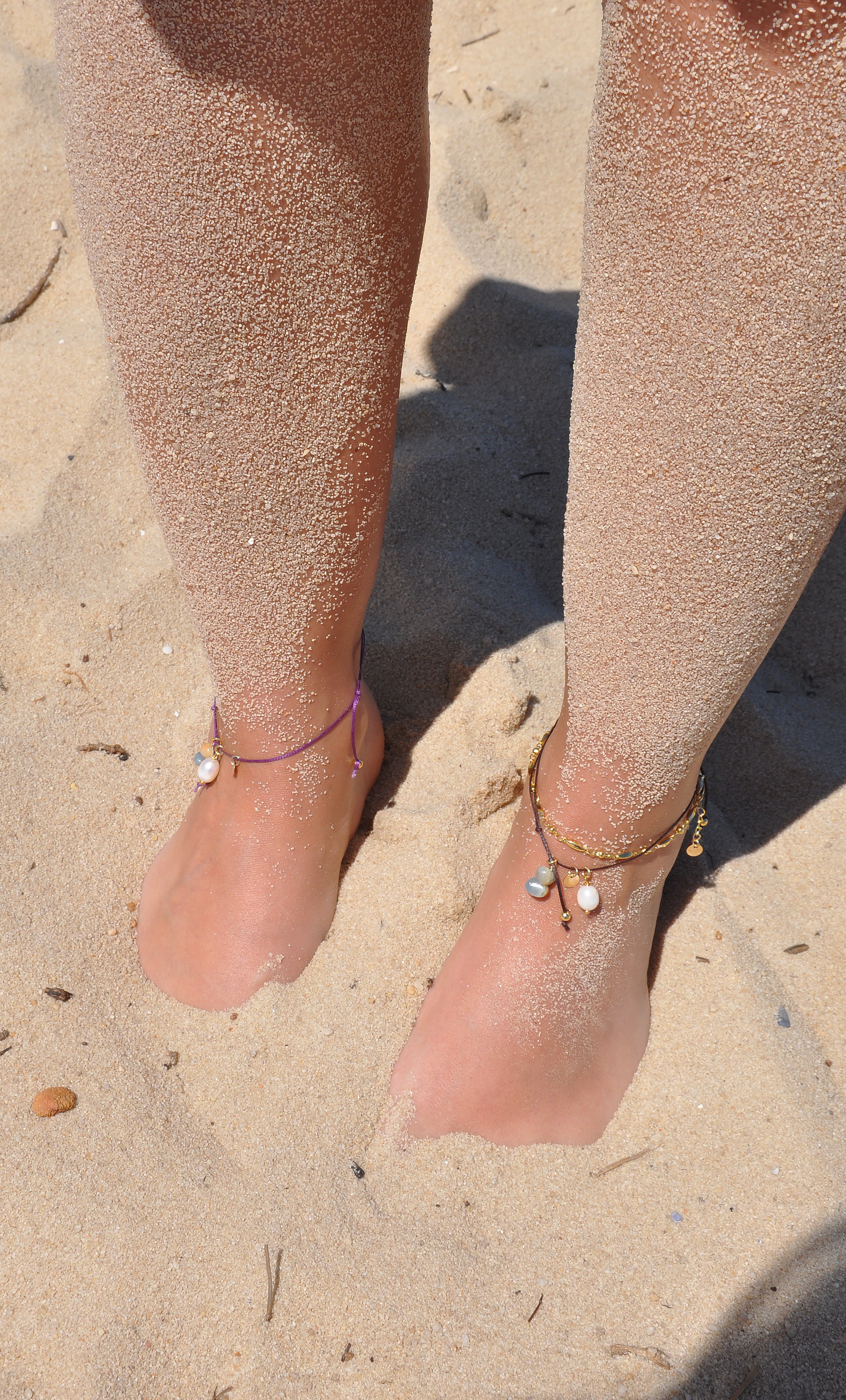 Sun Chaser Beaded and Pearl Charm Fine Handmade Anklet Deep Purple | Tunik