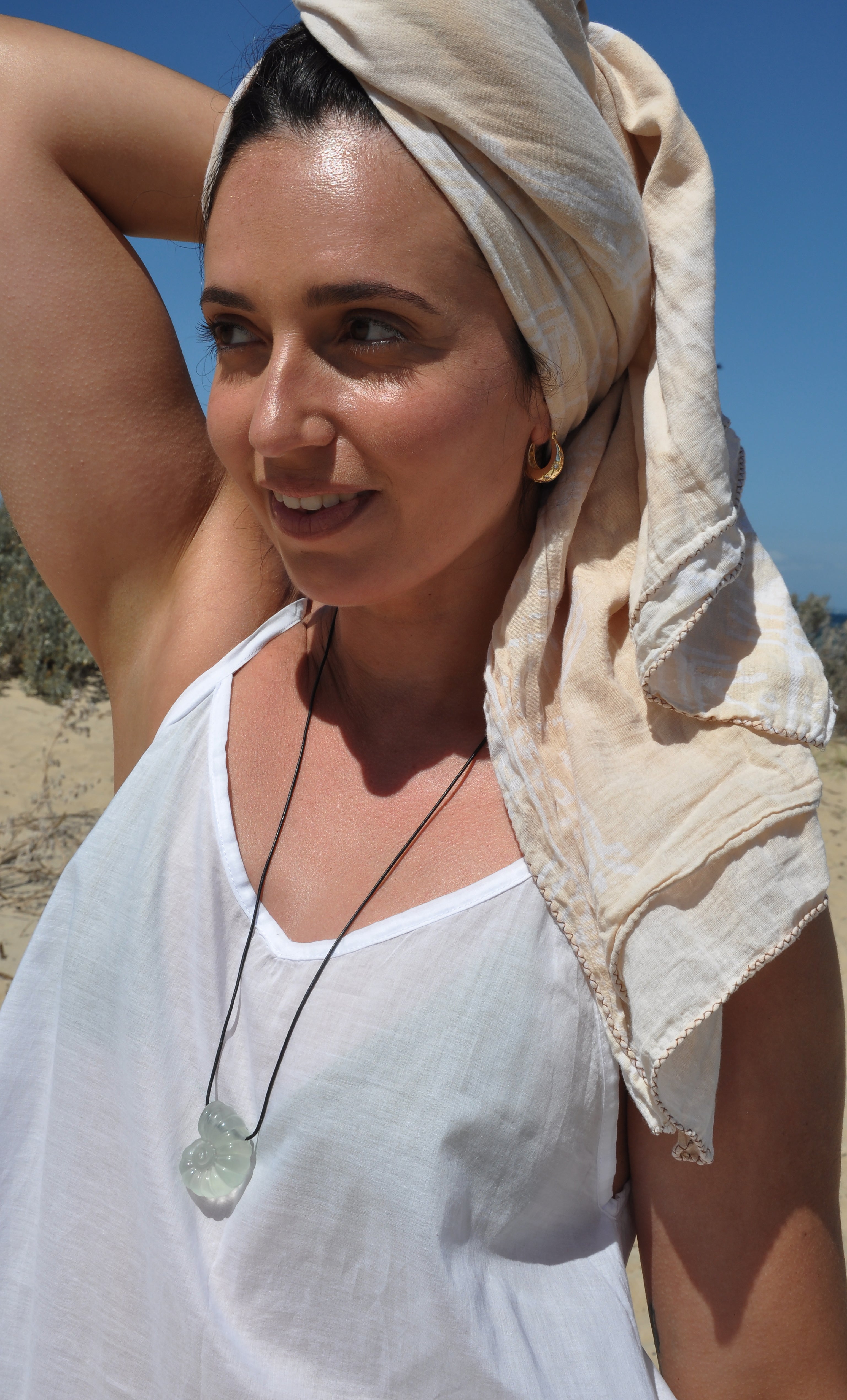 Aurora Carved AAA Grade Fluorite Stone Shell Long Pendant Necklace | Tunik