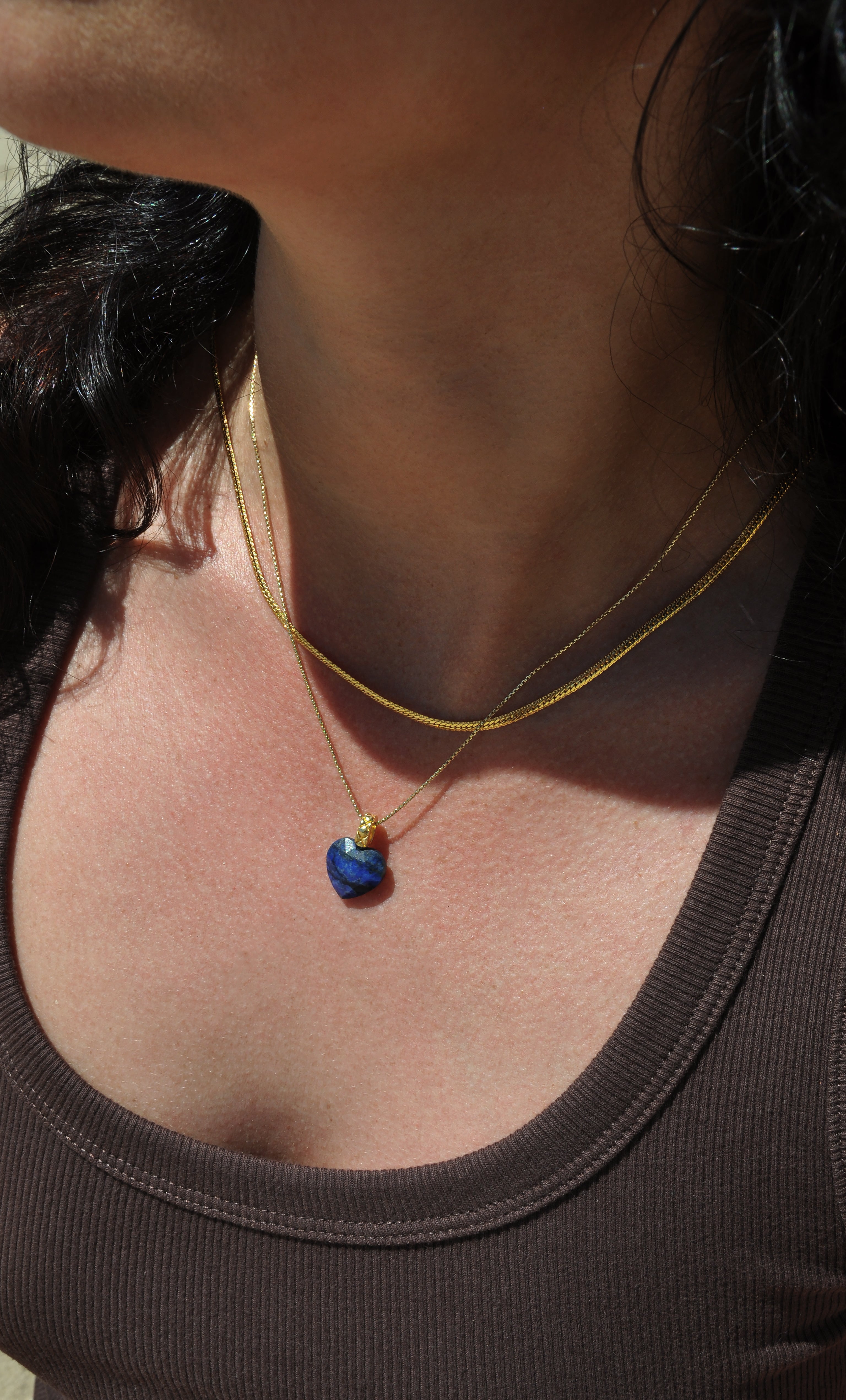 Carved Heart Lapis Lazuli Stone Pendant Necklace 18K Gold Fill | Tunik