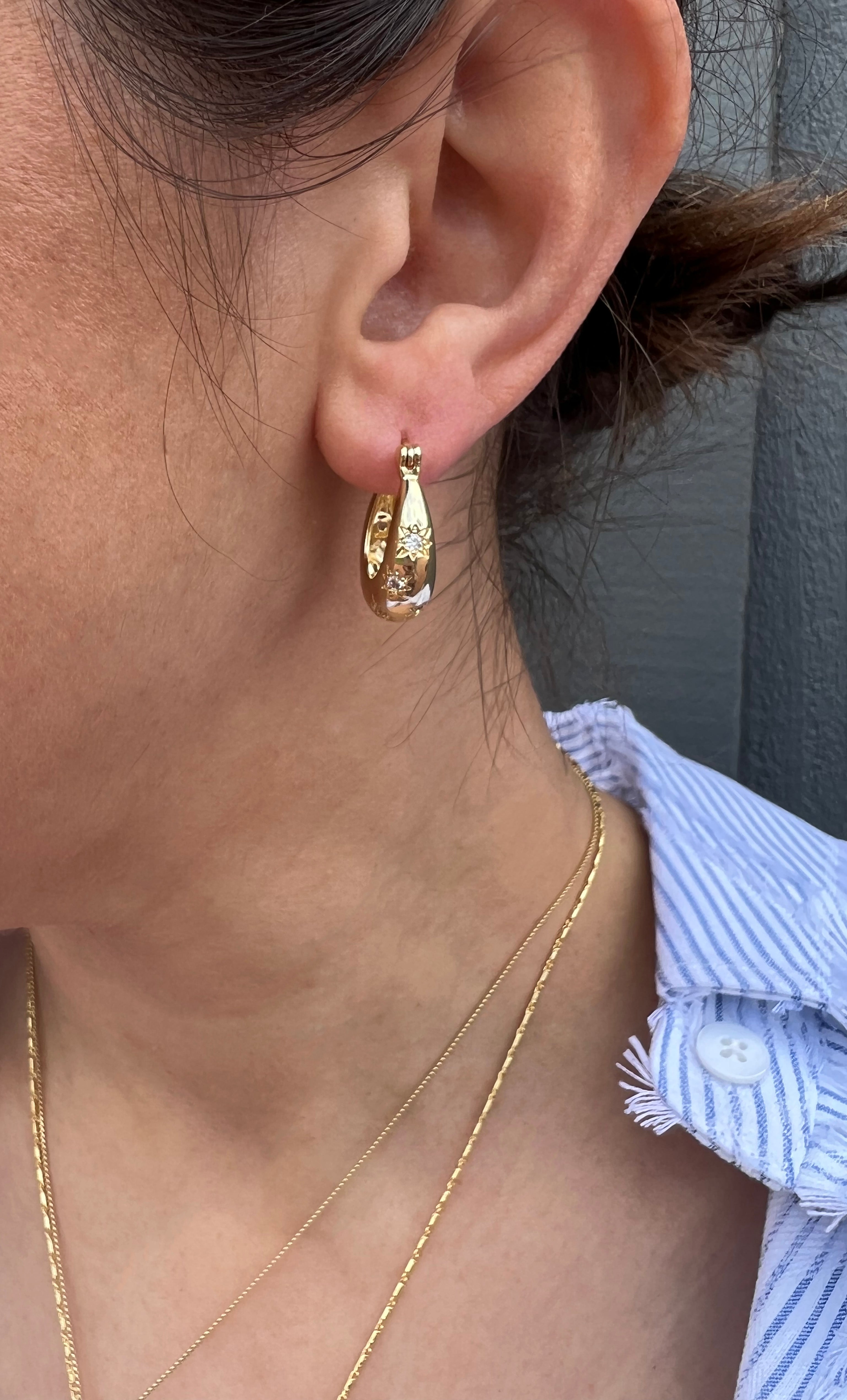Celestial Star Dome Hoop Earrings – 16K Gold Fill | Tunik