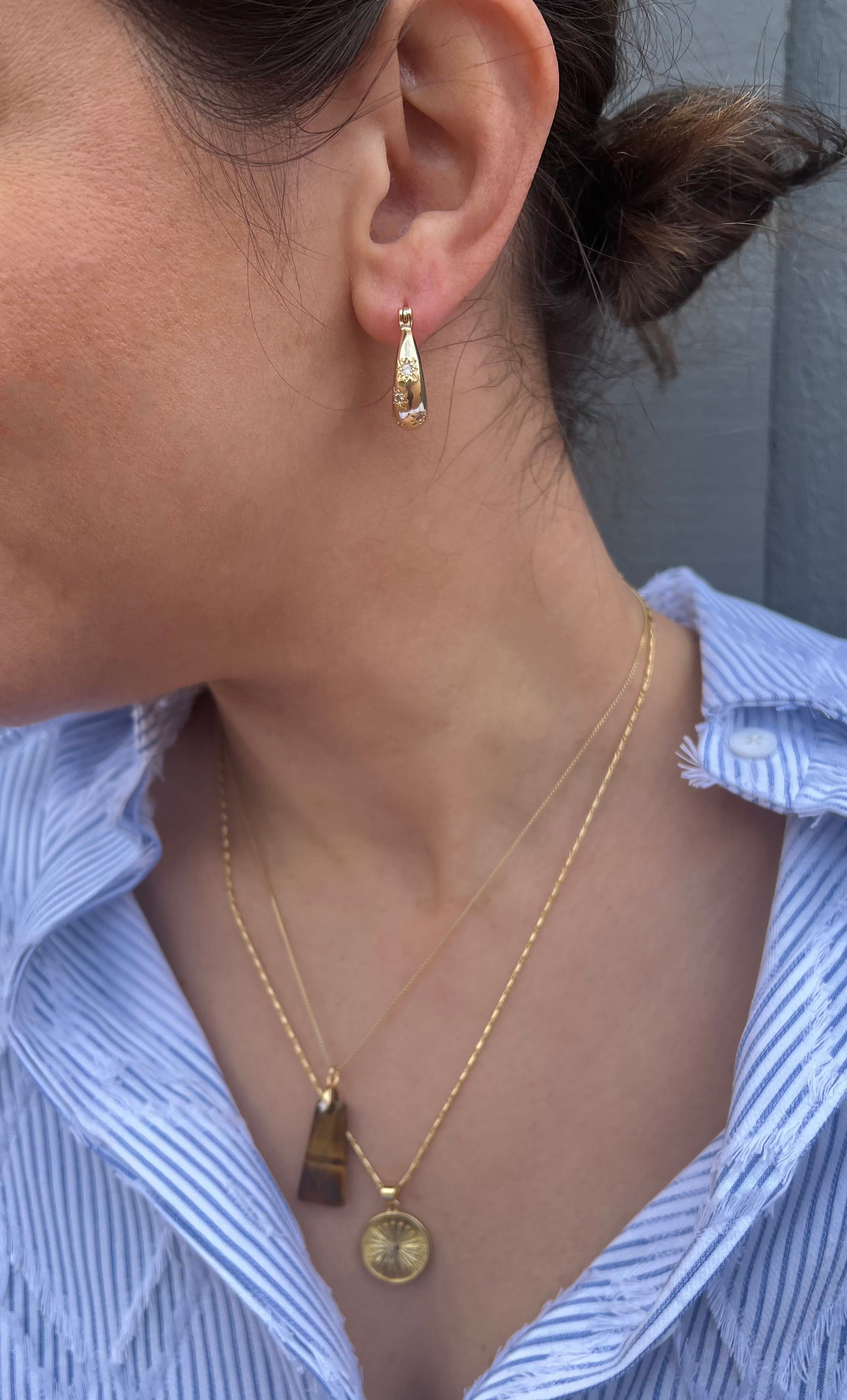 Celestial Star Dome Hoop Earrings – 16K Gold Fill | Tunik