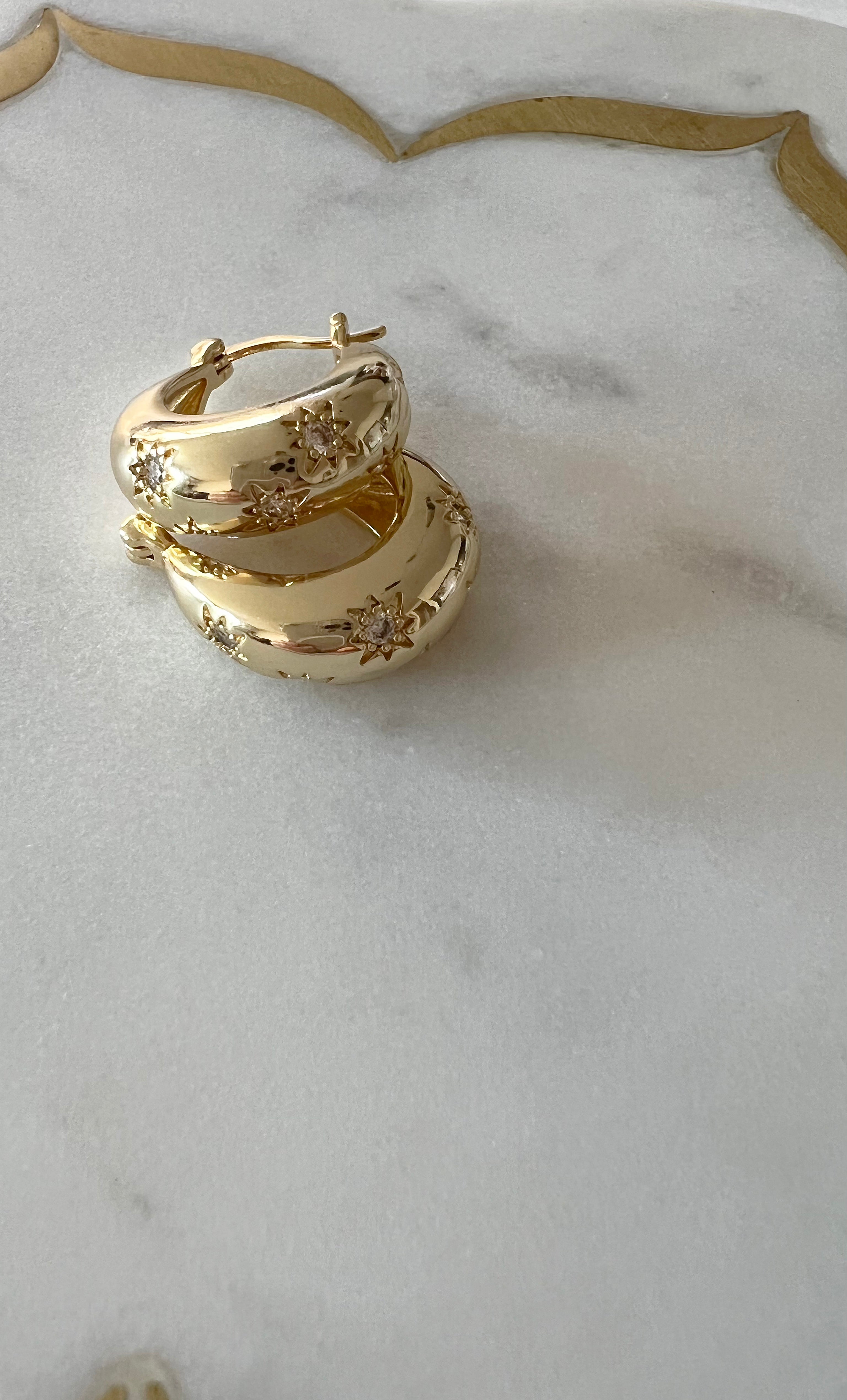 Celestial Star Dome Hoop Earrings – 16K Gold Fill | Tunik