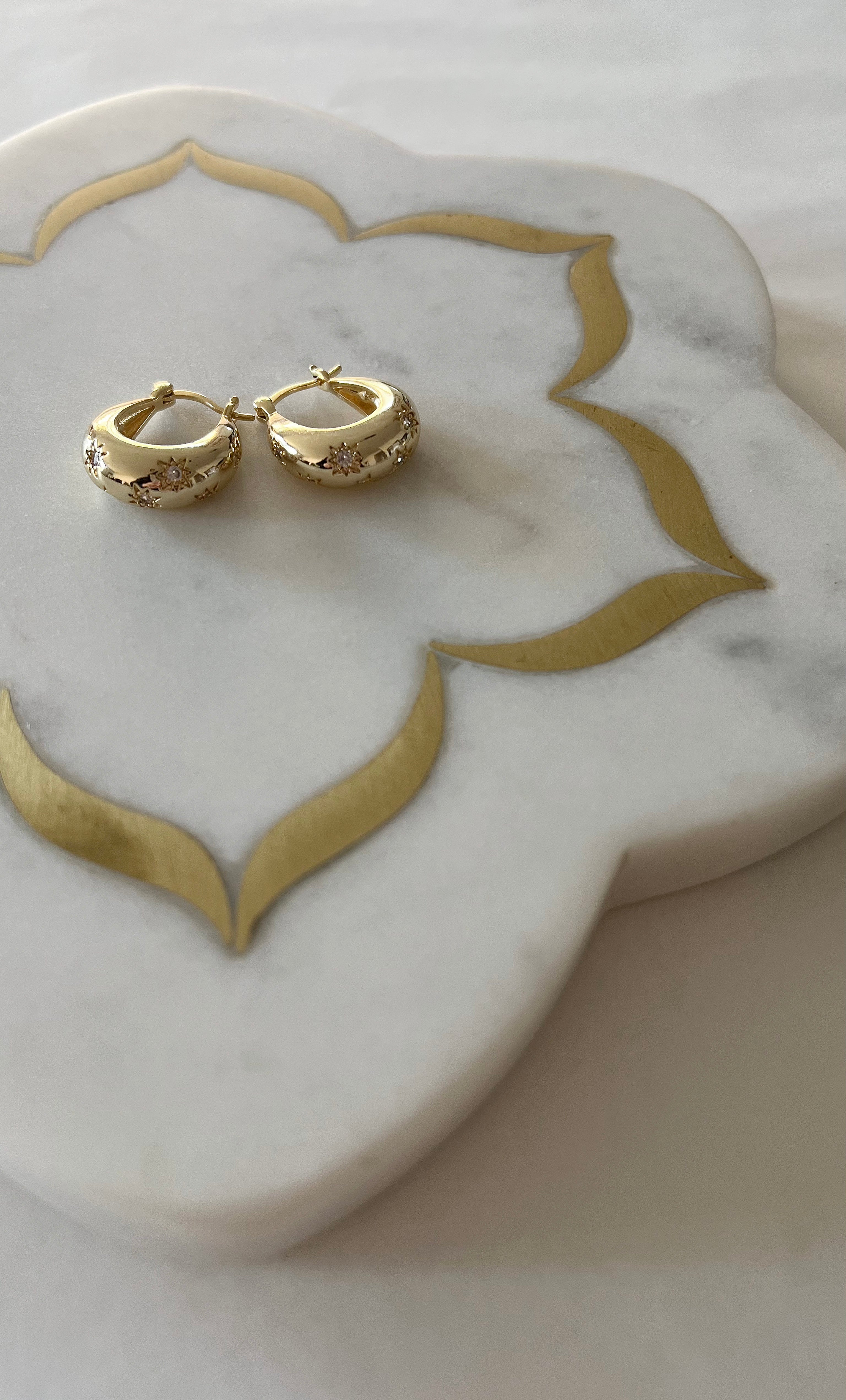 Celestial Star Dome Hoop Earrings – 16K Gold Fill | Tunik