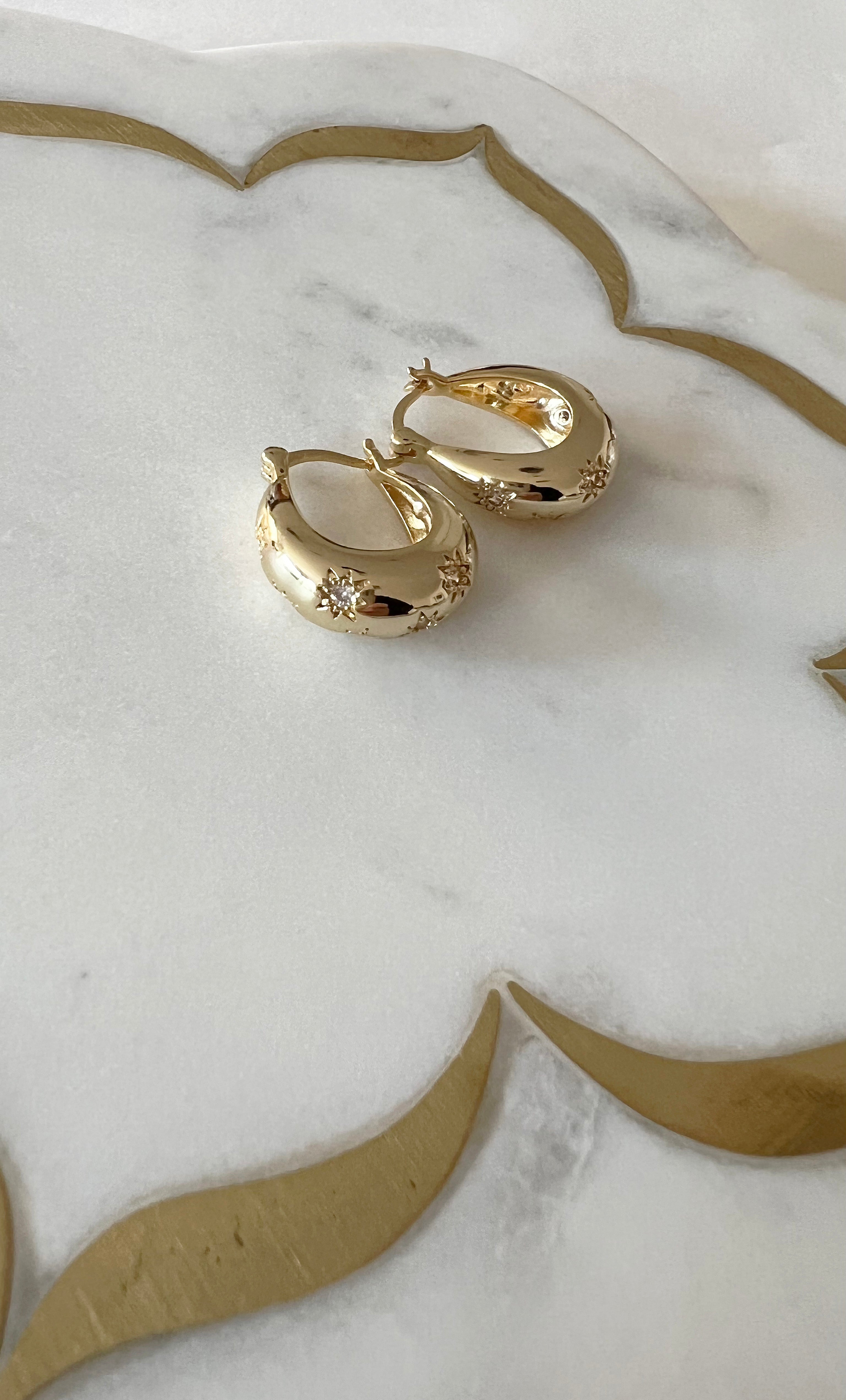 Celestial Star Dome Hoop Earrings – 16K Gold Fill | Tunik
