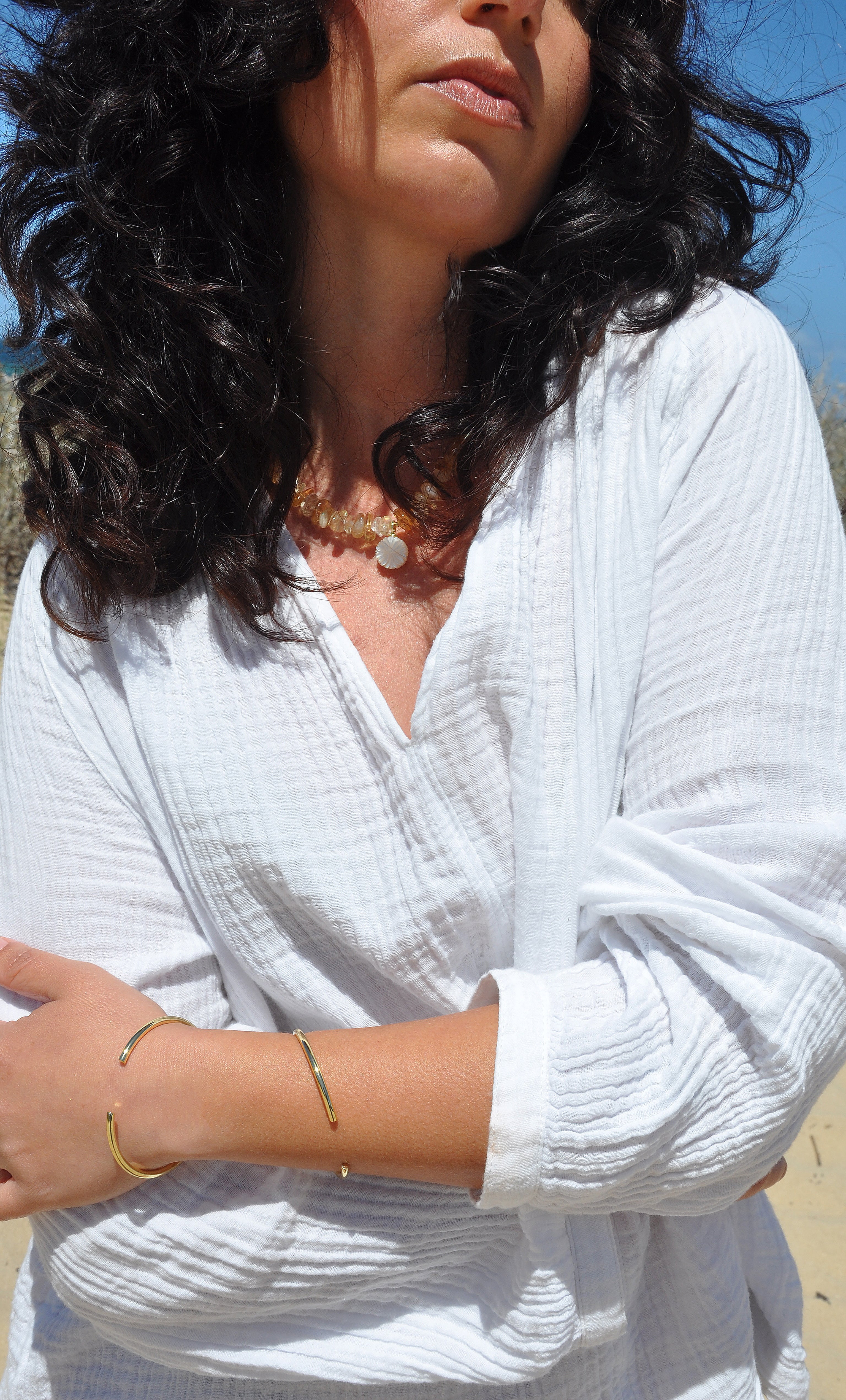 Desert Bloom Yellow Citrine Stone Handmade Necklace with Flower Carved Pendant | Tunik