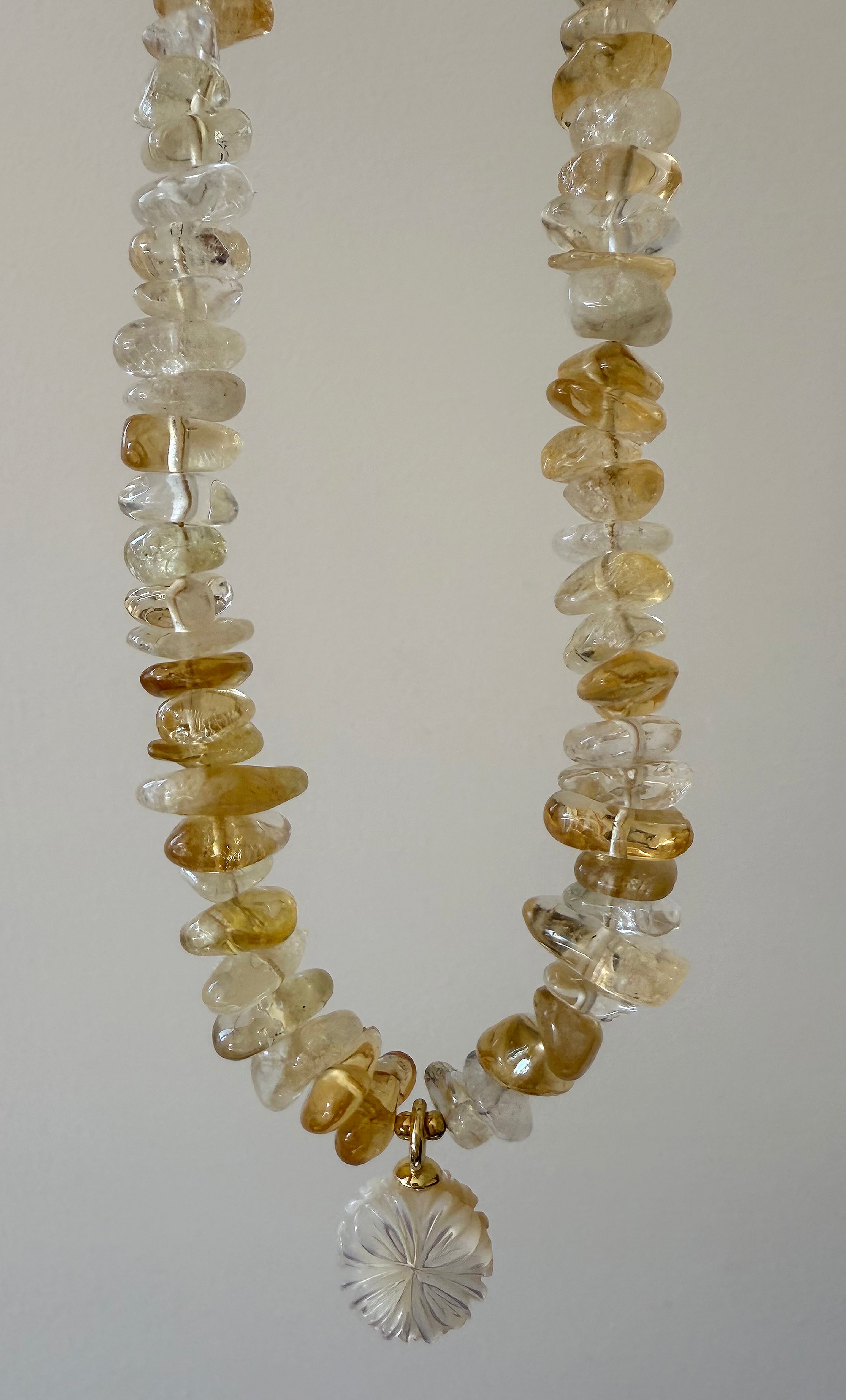 Desert Bloom Yellow Citrine Stone Handmade Necklace with Flower Carved Pendant | Tunik