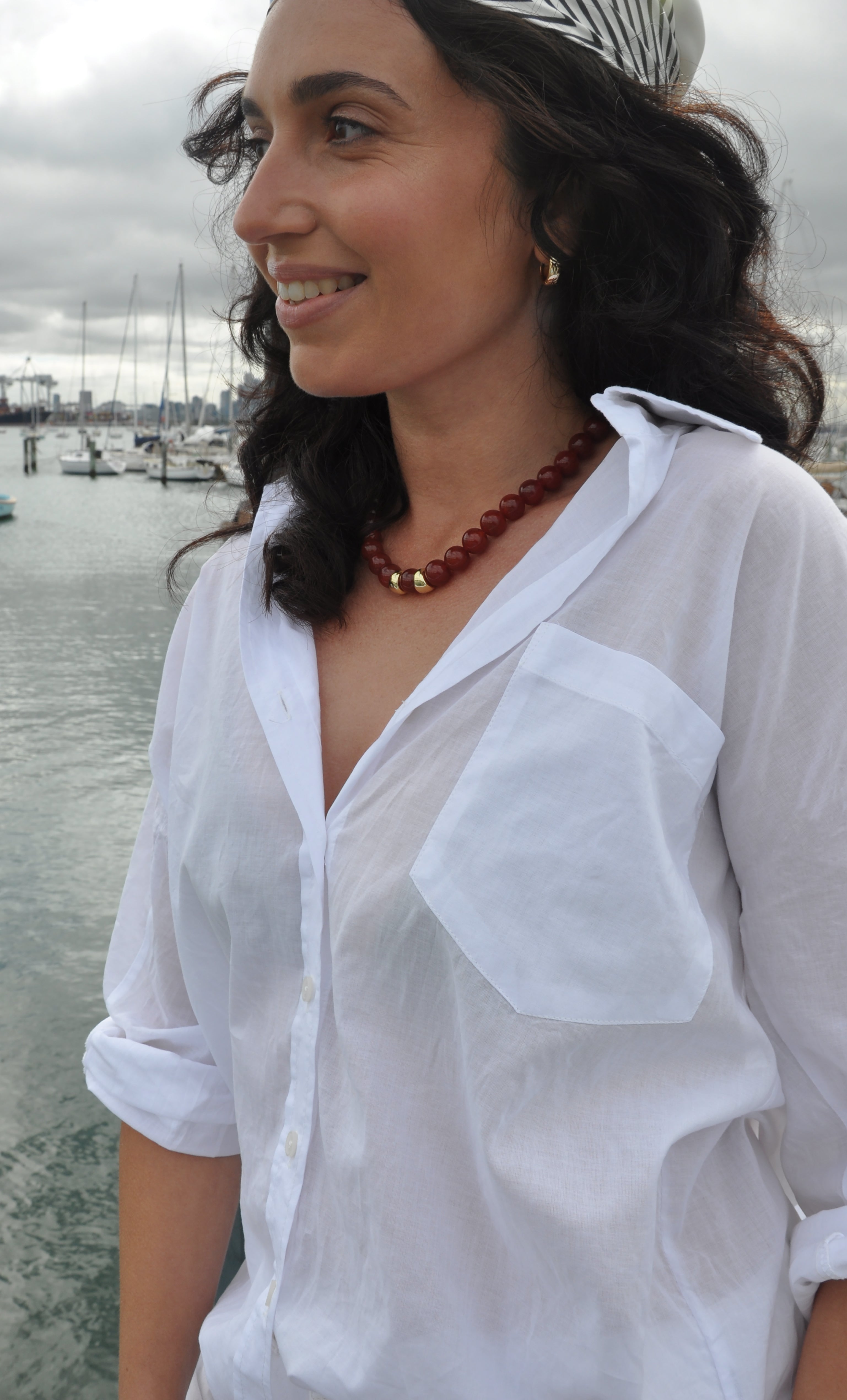 Evolve Statement Red Carnelian Agate Stone Bead Handmade Necklace | Tunik