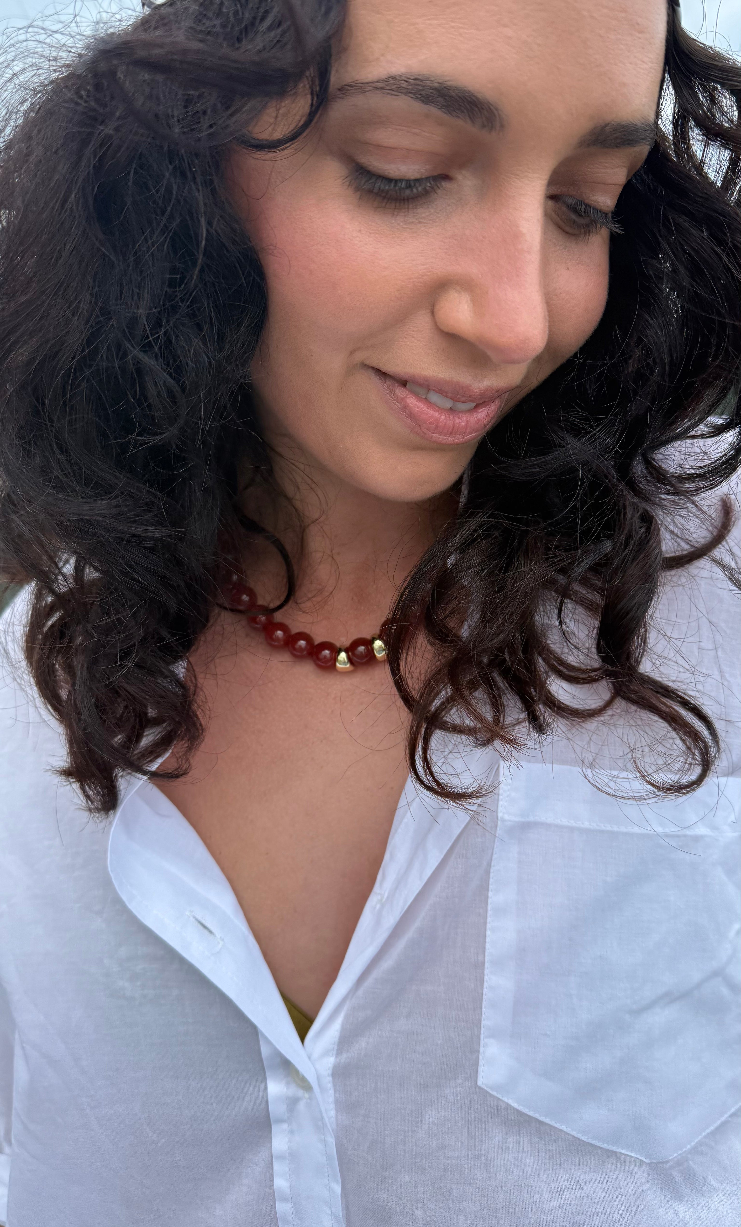 Evolve Statement Red Carnelian Agate Stone Bead Handmade Necklace | Tunik