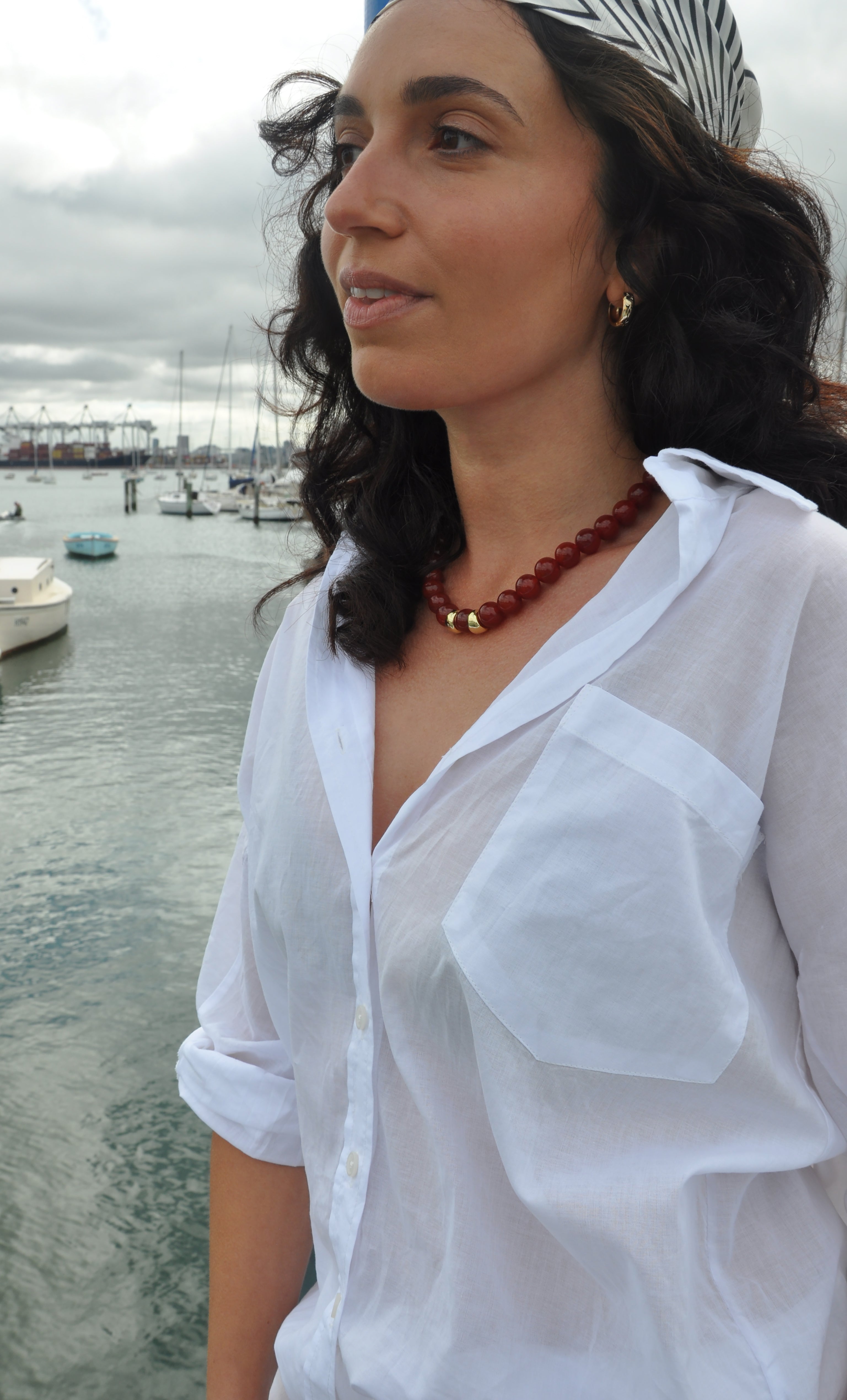 Evolve Statement Red Carnelian Agate Stone Bead Handmade Necklace | Tunik